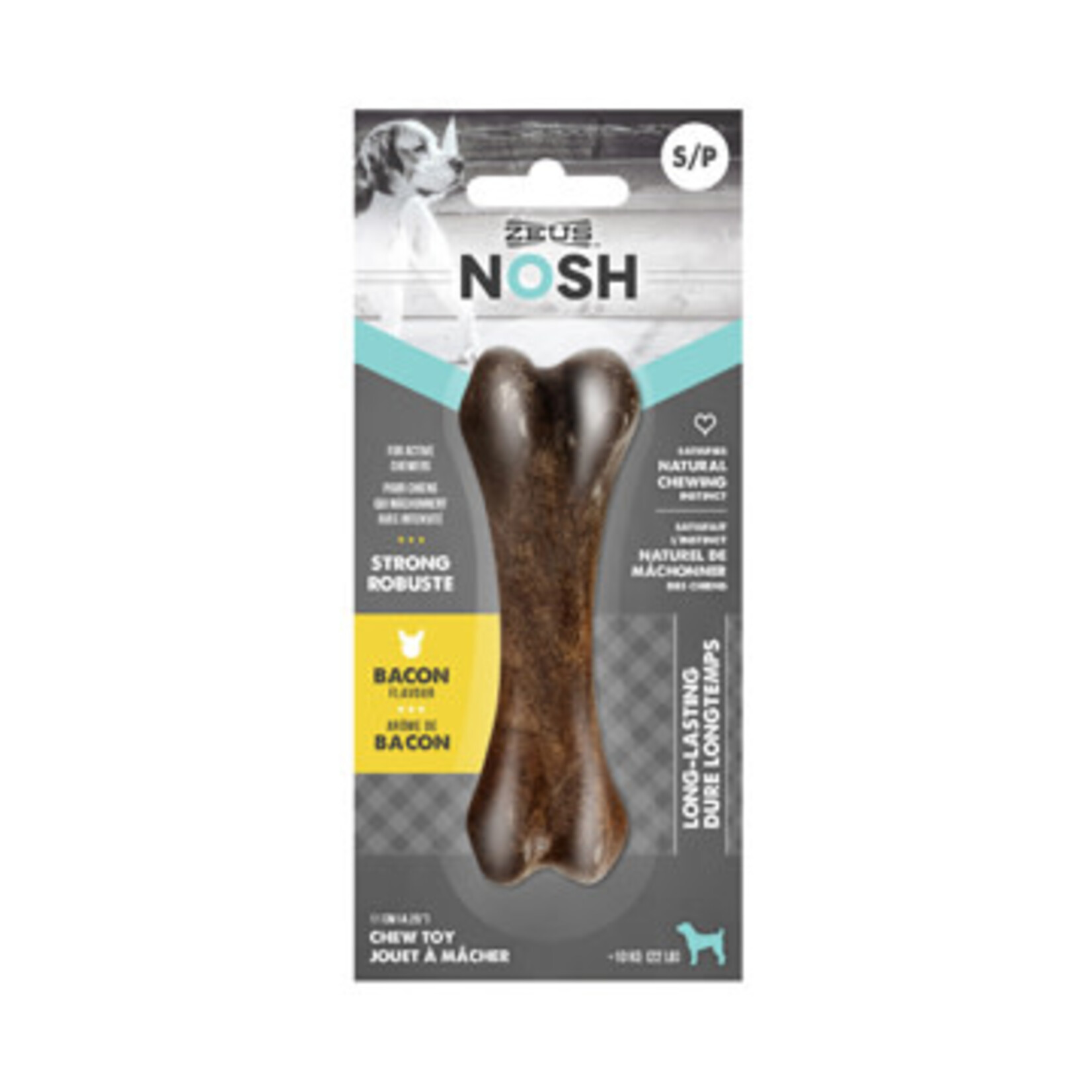 Zeus Os à mâcher robuste Nosh Zeus, arôme de bacon, petit, 11 cm (4,5 po)