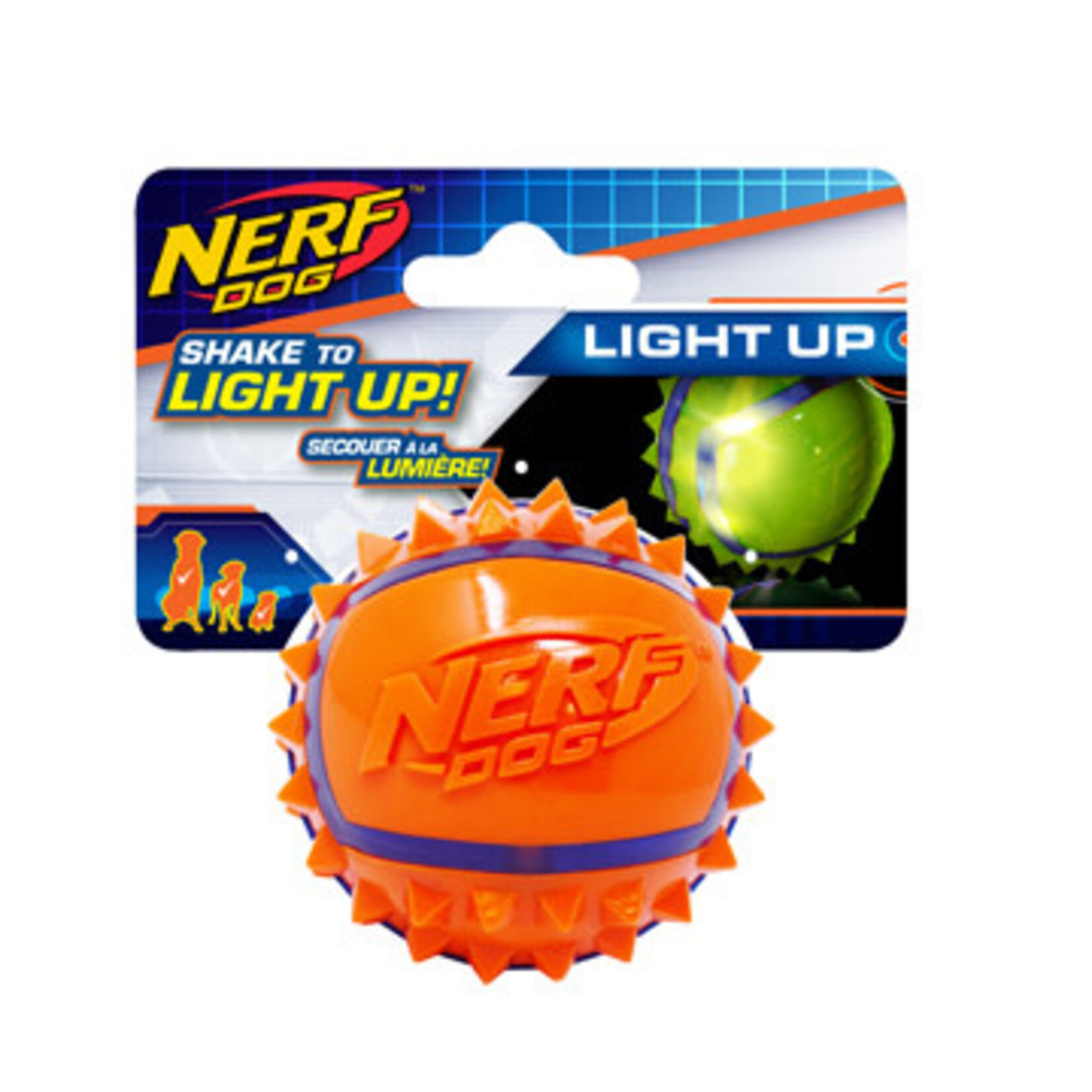 Nerf Balle à crampons Nerf Dog à DEL, bleu et orange, 6,3 cm (2,5 po)