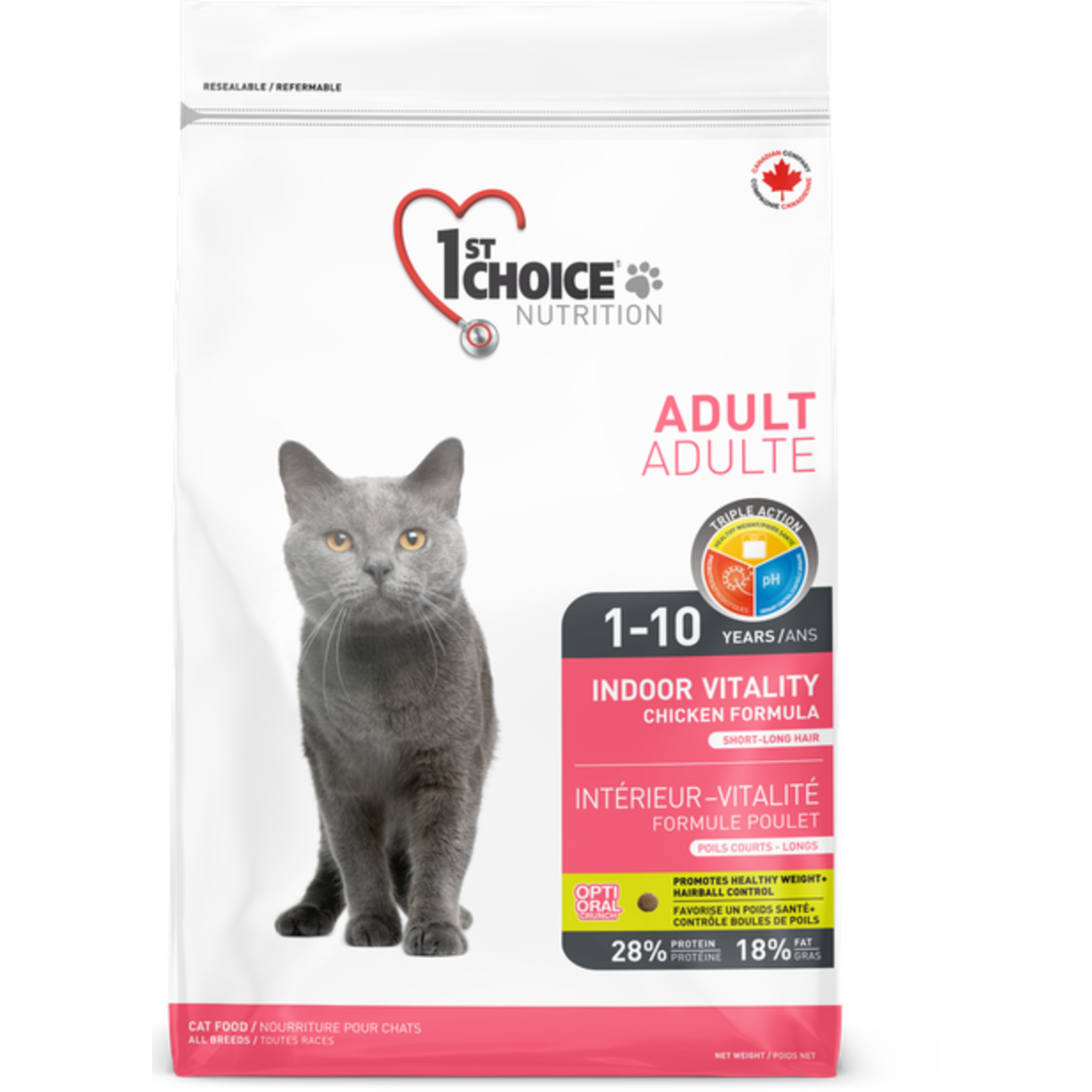 1st Choice 1st Choice Nourriture Pour Chat, Intérieur Vitalité - Poulet 2,72kg
