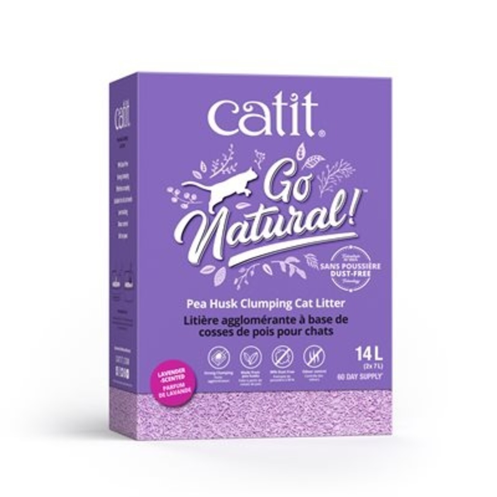 Catit Catit go natural Litière agglomérante lavande Cosses de pois pour chat 14l /Pea Husk Clumping Cat Litter