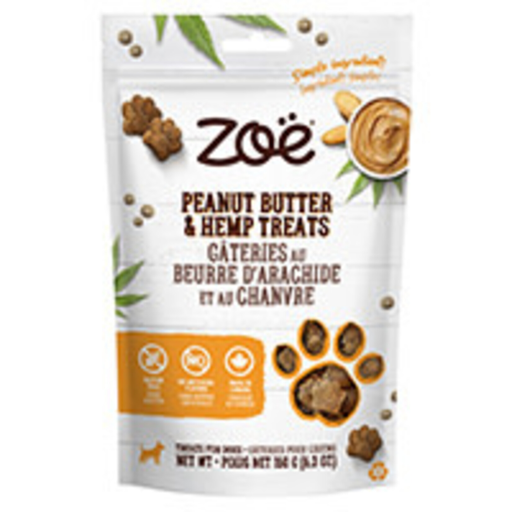 Zoe Gâteries Zoë pour chiens, beurre d’arachide et chanvre, 150 g (5,3 oz)