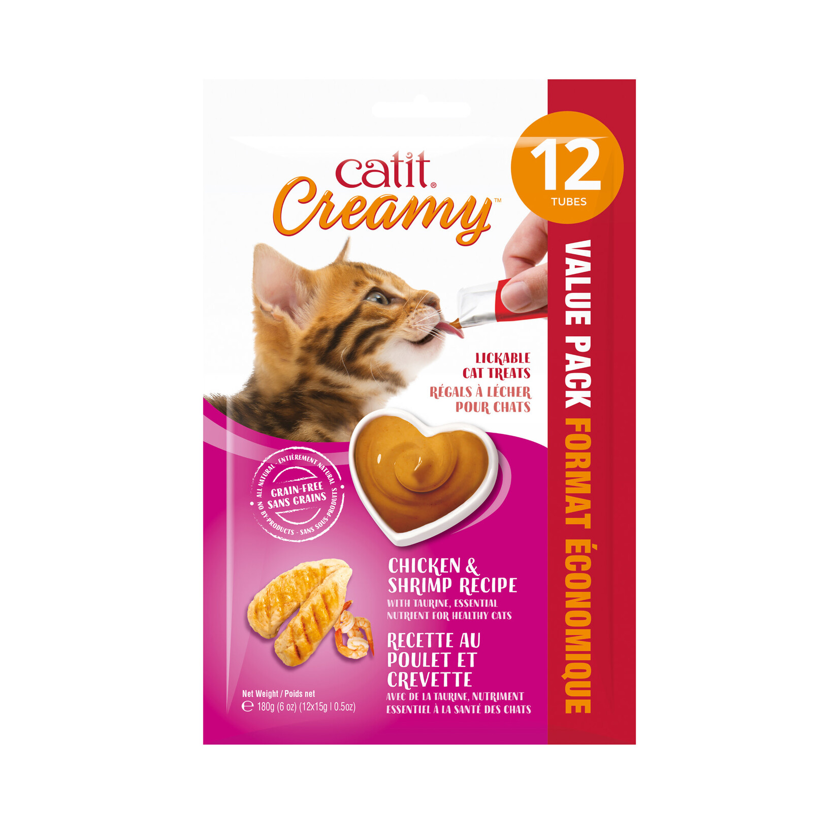 Catit Gâteries crémeuses Catit Creamy à lécher, Poulet et crevette, paquet de 12