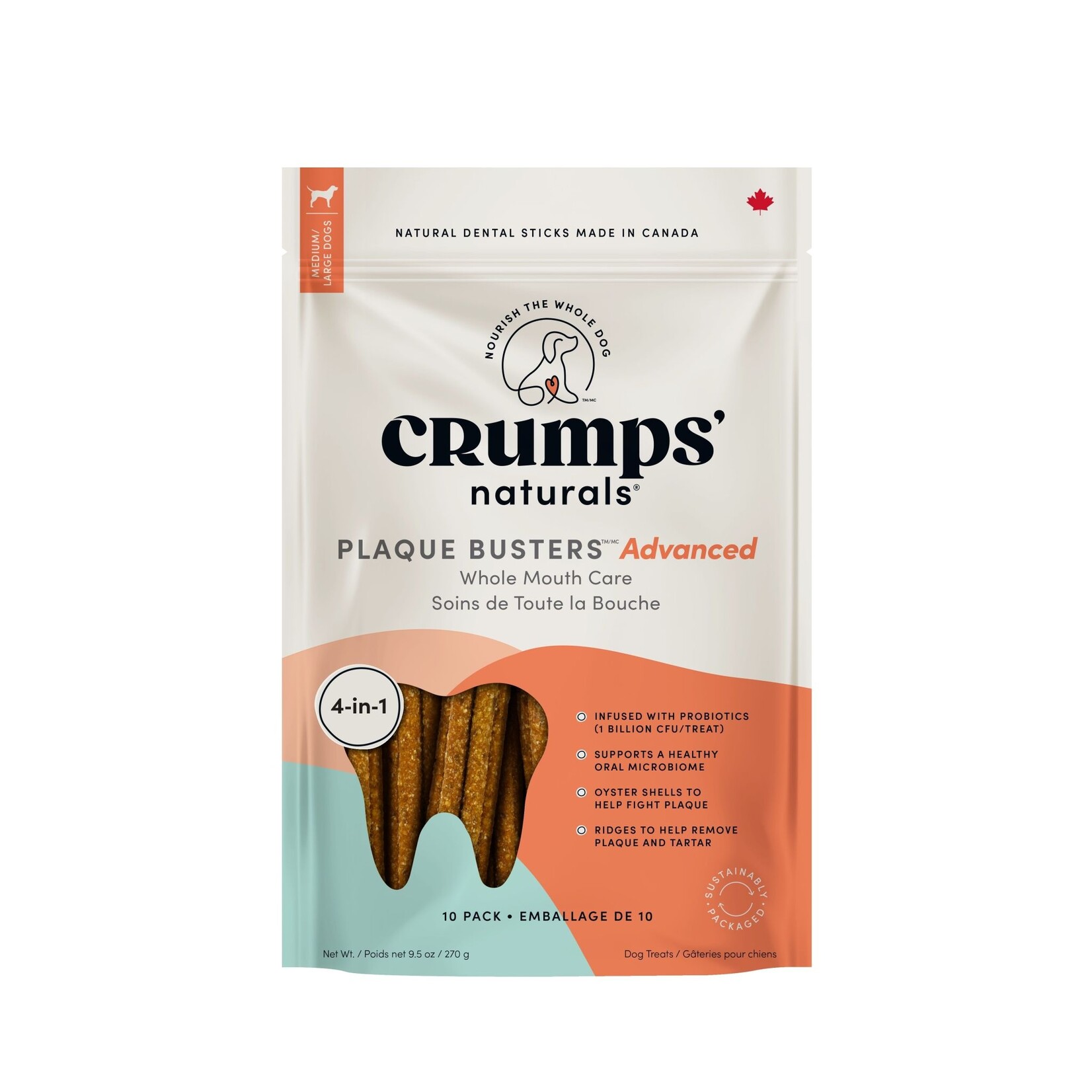CRUMPS Crumps' Naturals Gâteries Pour Chien, "plaque Busters Advanced" 7" Soins De La Bouche Pqt 10