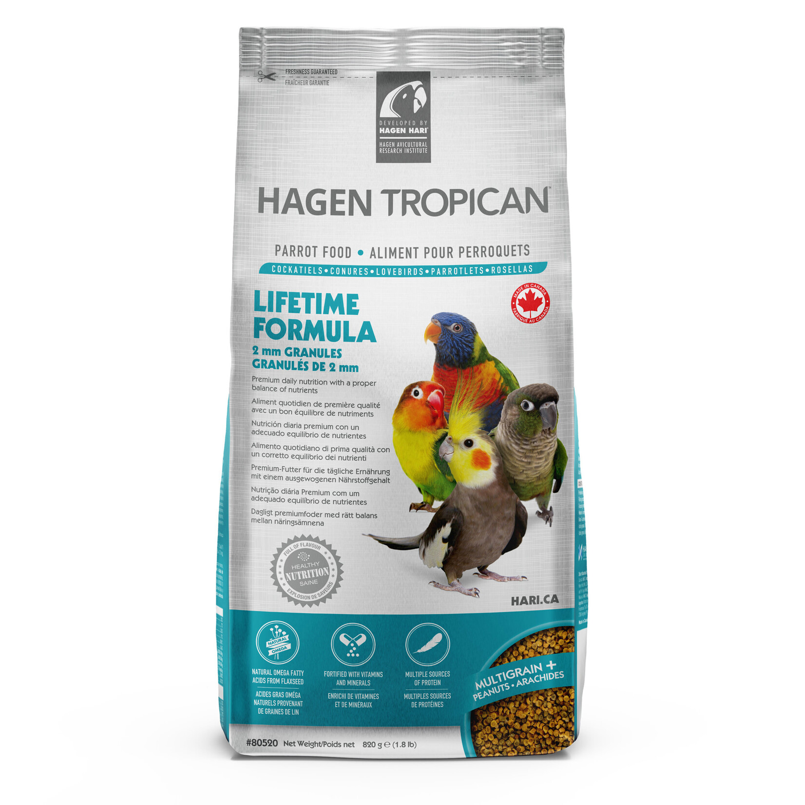 Hagen Tropical Aliment Lifetime Tropican pour perruches calopsittes, granulés de 2 mm, 820 g (1,8 lb)