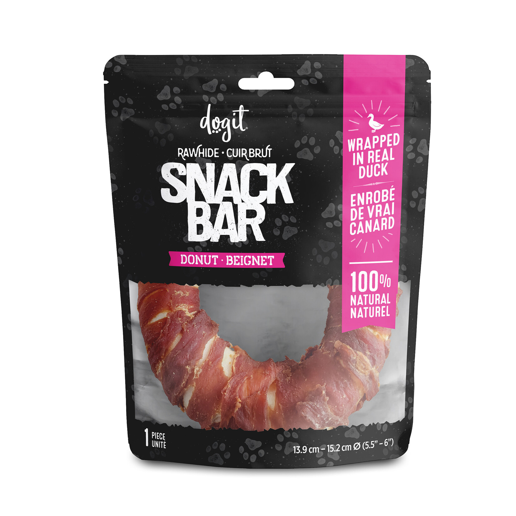 Dogit Beignet de cuir brut enrobés de canard Snack Bar Dogit, 1 unité, diam. 13,9 - 15,2 cm (5,5 - 6 po)