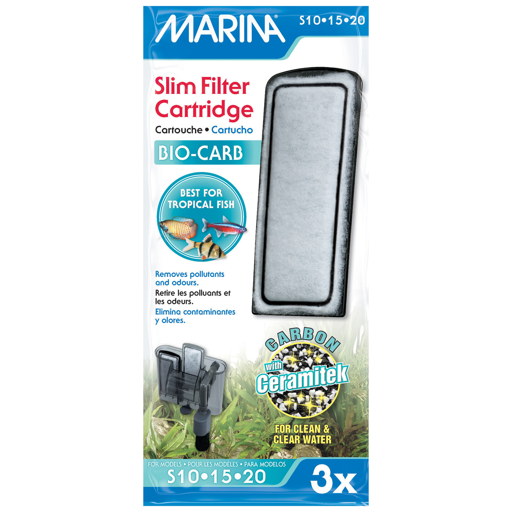 Marina Cartouches Bio-Carb pour filtres Slim Marina (poissons tropicaux), paquet de 3