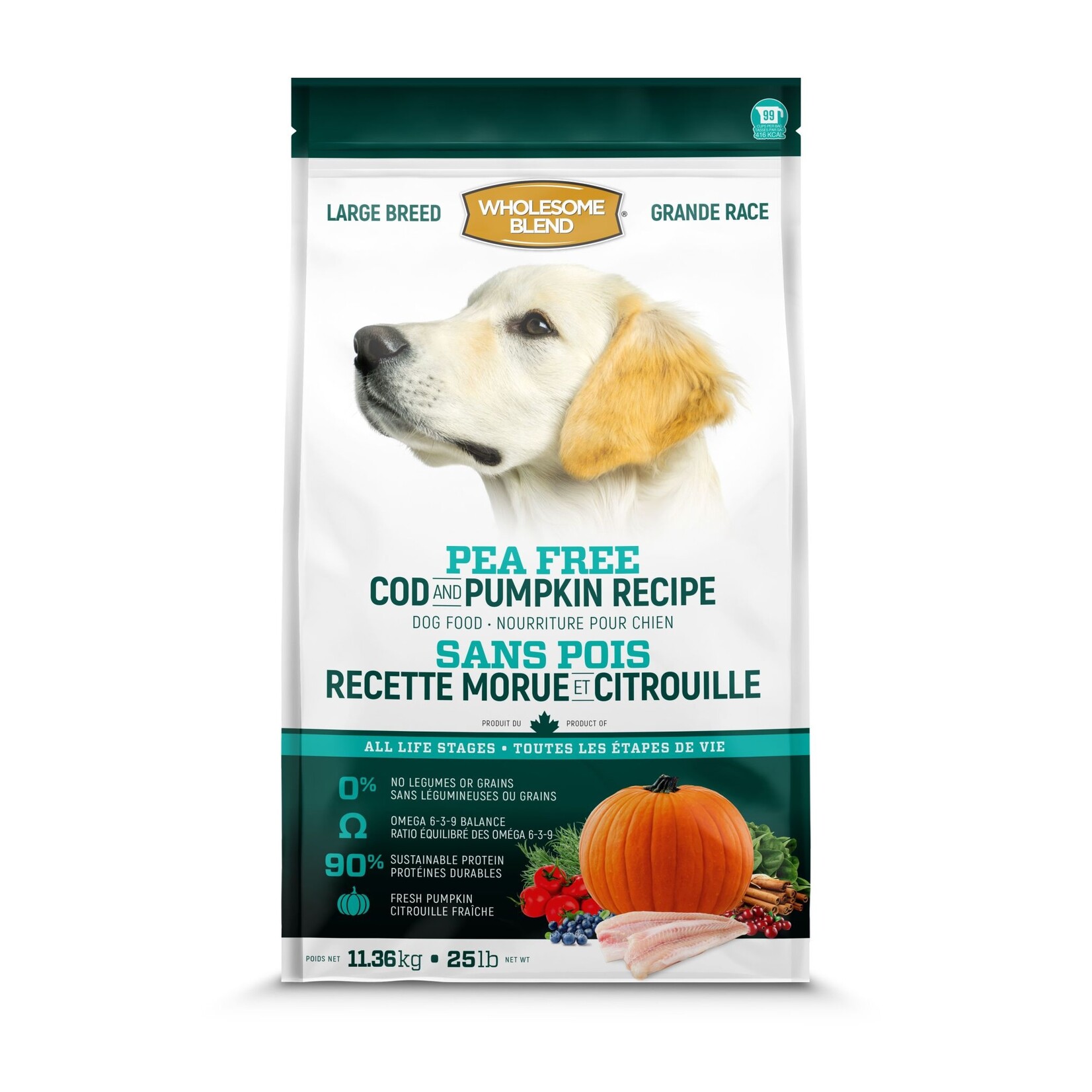 TROUW NUTRITION Wholesome blend pour chien, morue/citrouille grande race 11,36 kg / 25 lb