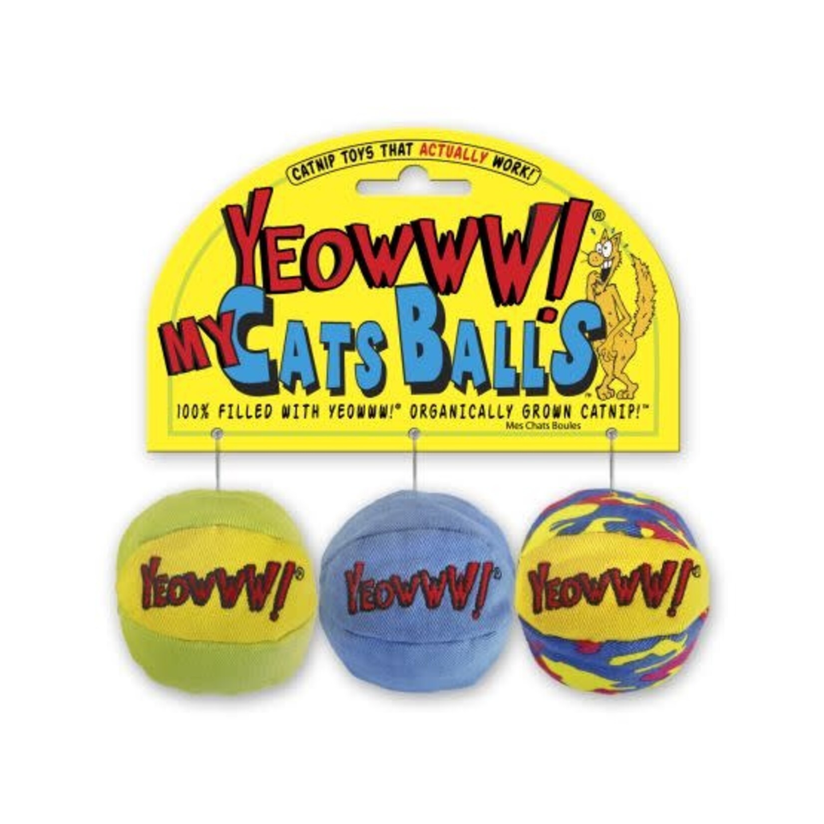 Yeowww! Ducky World Jouet D'herbe à Chat - Balles Colorées, 3 Unités