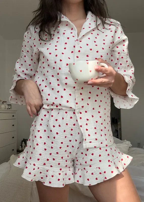 moi d'abord Ensemble Pyjama coeurs à volants