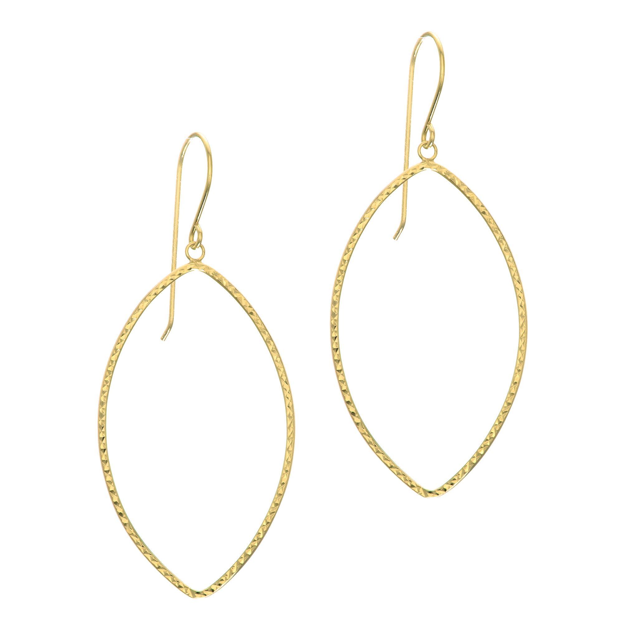 14kt Yellow Gold Diamond-Cut Marquise Drop Earrings