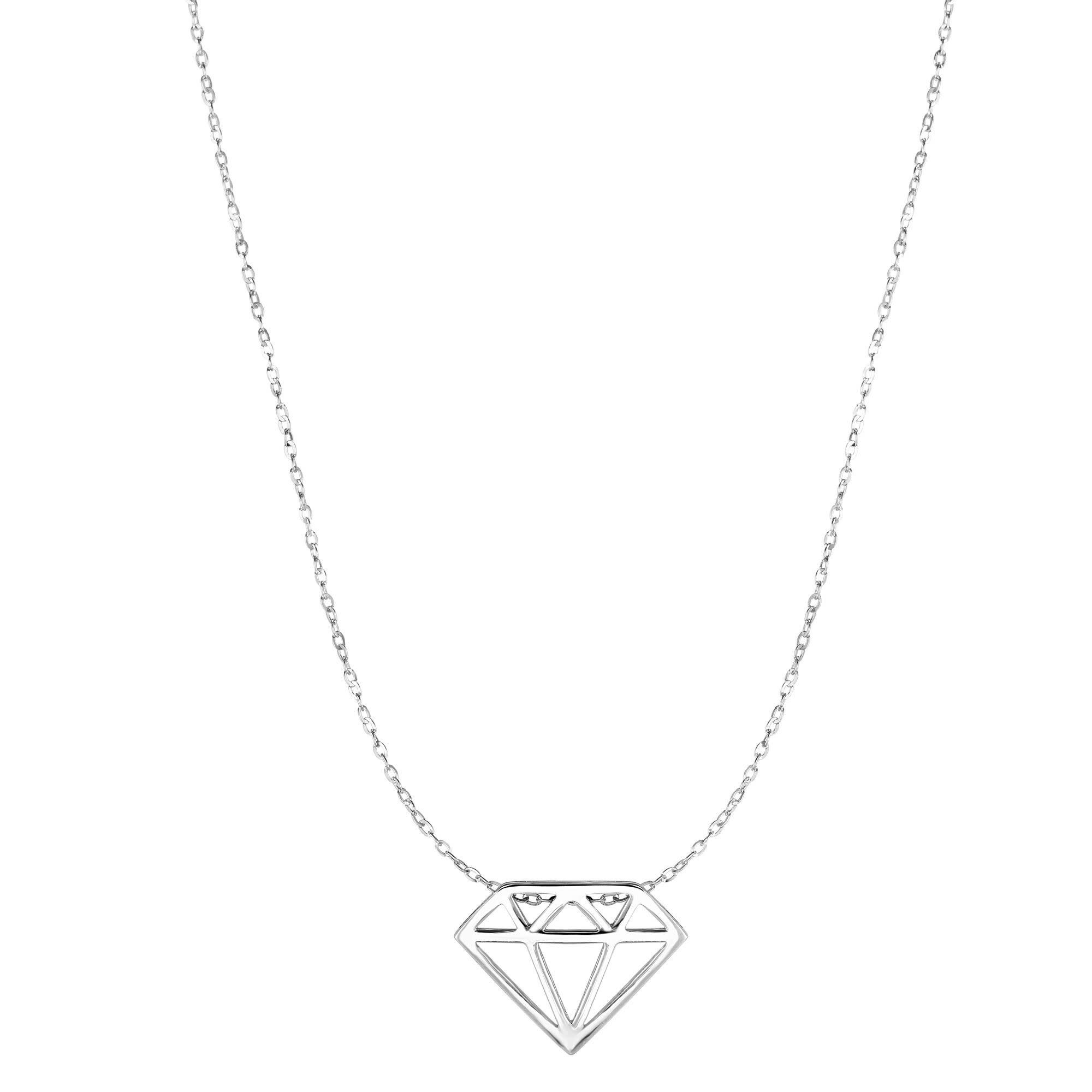 14kt White Gold 17" White Diamond-Shaped Necklace