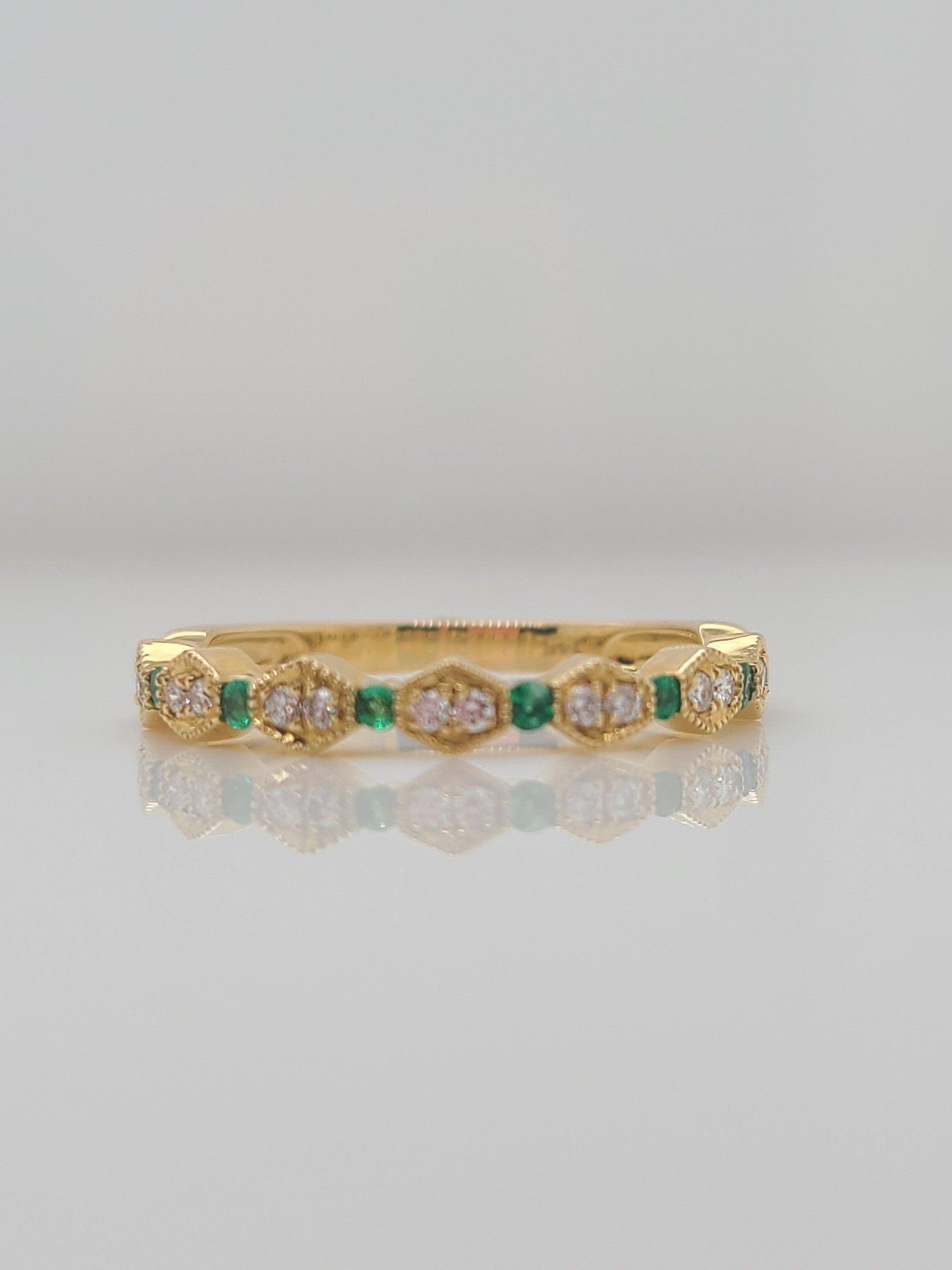14kt Yellow Gold, Emerald & Diamond Stackable Ring - Appelblom Jewelry Co.