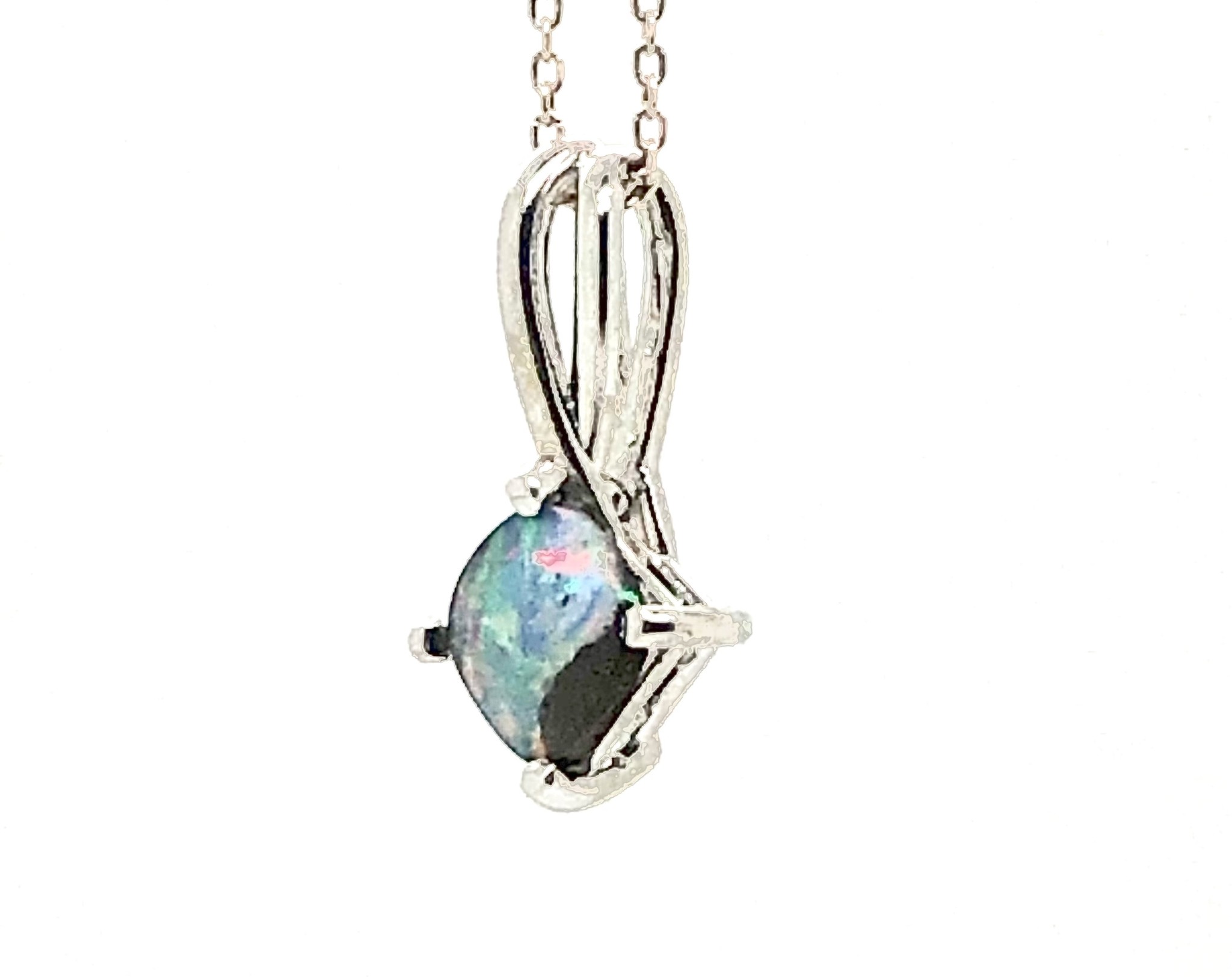 14K White Gold Australian Opal Pendant