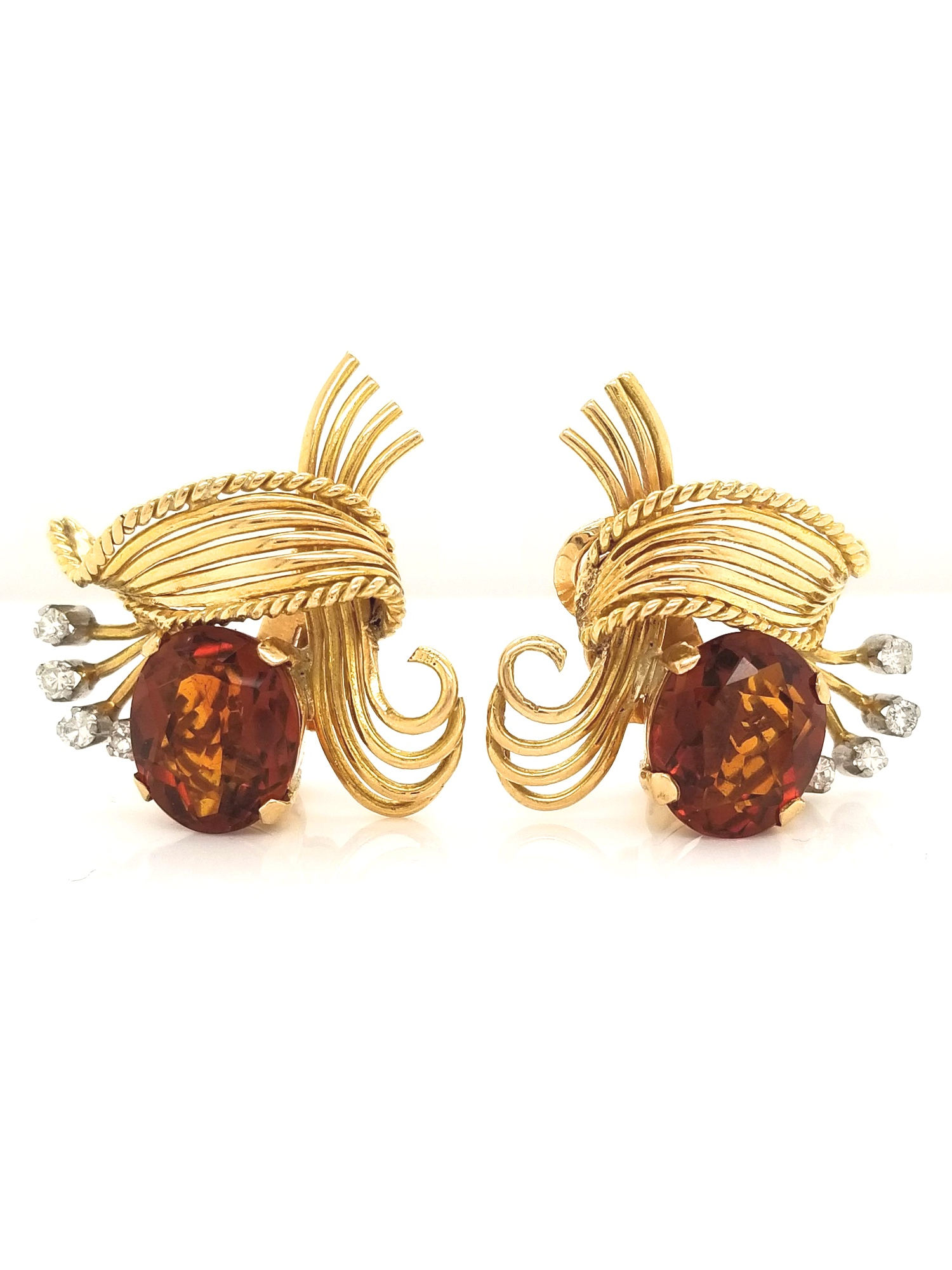 14kt Yellow Gold Oval Madeira Citrine & Diamond Earrings