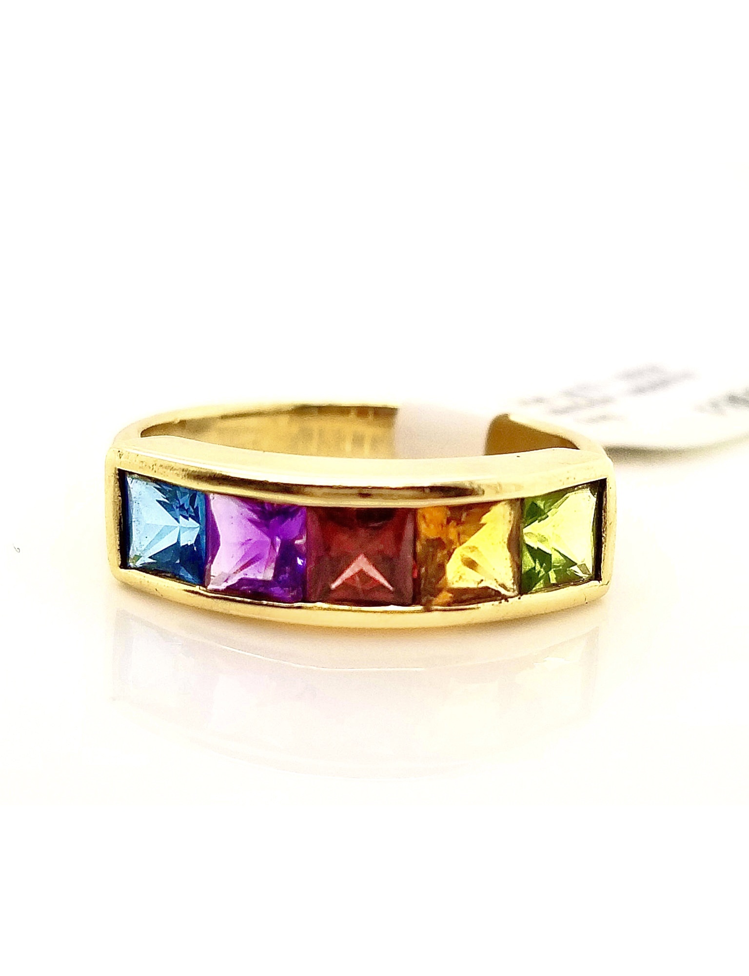 14kt yellow gold 5-stone rainbow sapphire ring - Appelblom Jewelry Co.