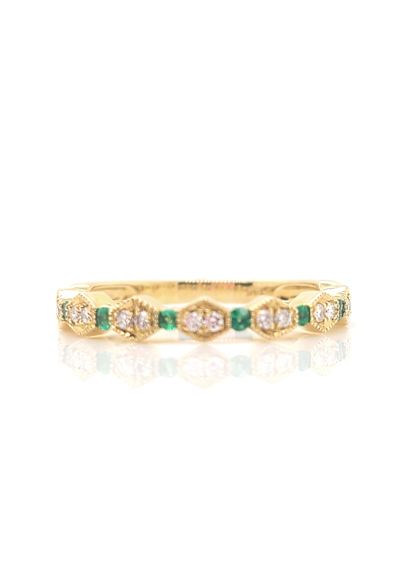 14kt Yellow Gold, Emerald & Diamond Stackable Ring