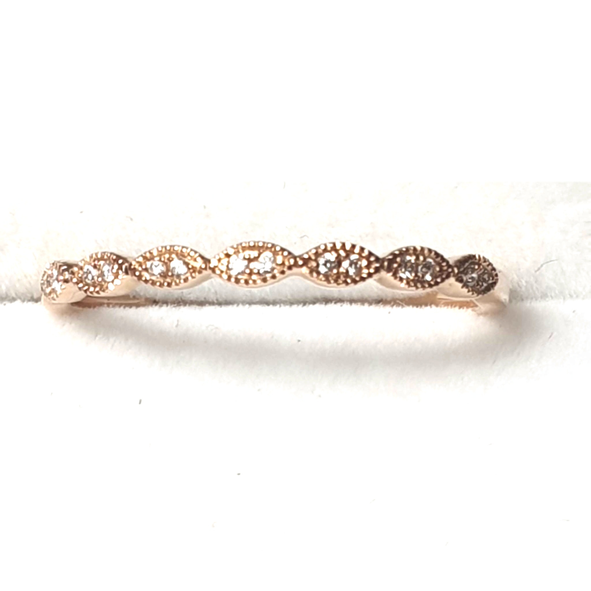 14K RG Diamond Stackable Ring, Infinity-Inspired Milgrain Anniversary Band