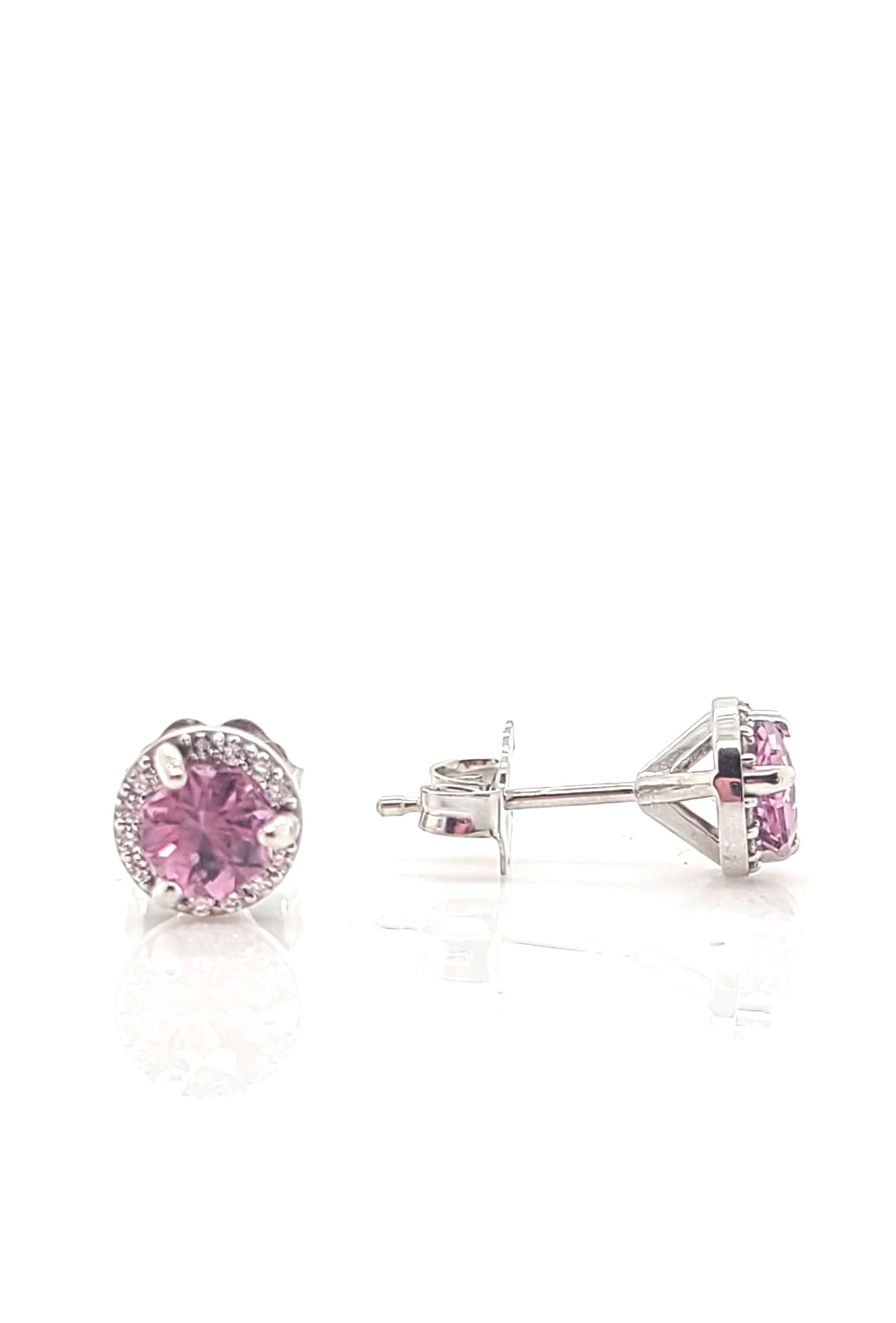 14kt wg 4.3mm pink spinels in dia halo