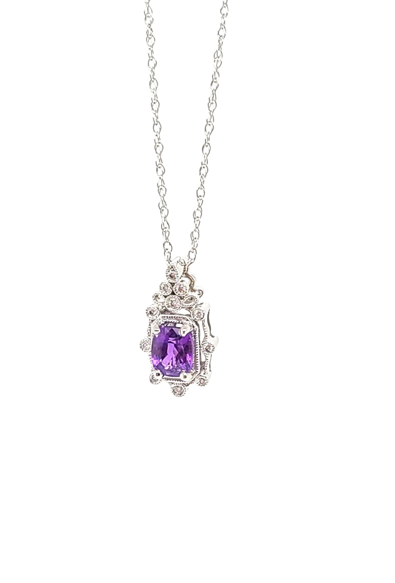 14kt White Gold, No Heat Burma Purple Sapphire & Diamond Necklace