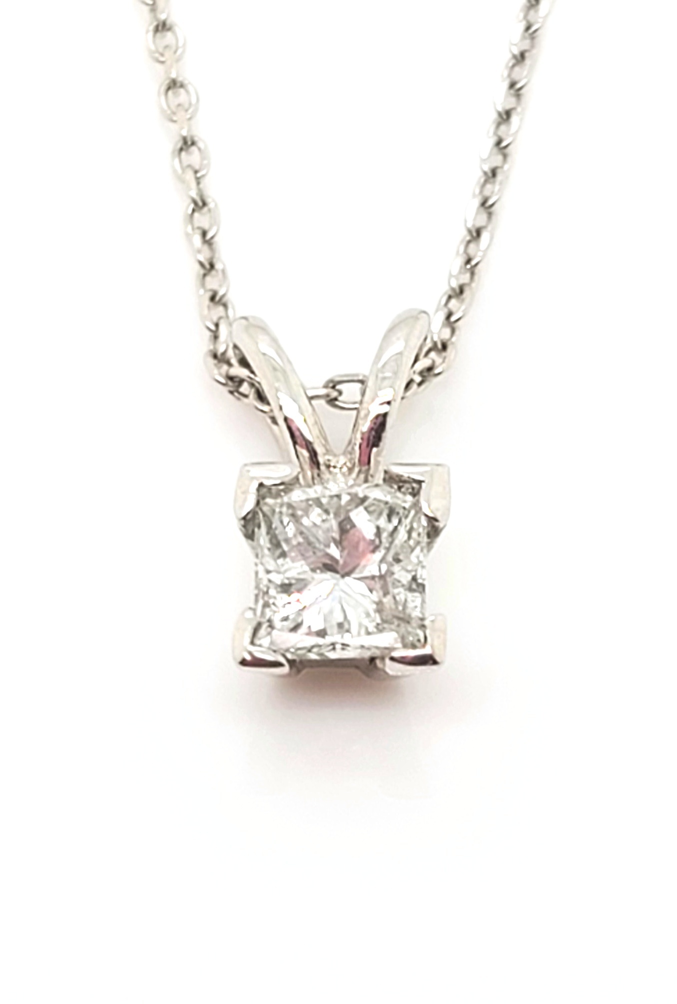 14kt White Gold Princess Cut Diamond Pendant 0.75ct G/SI1 w/chain
