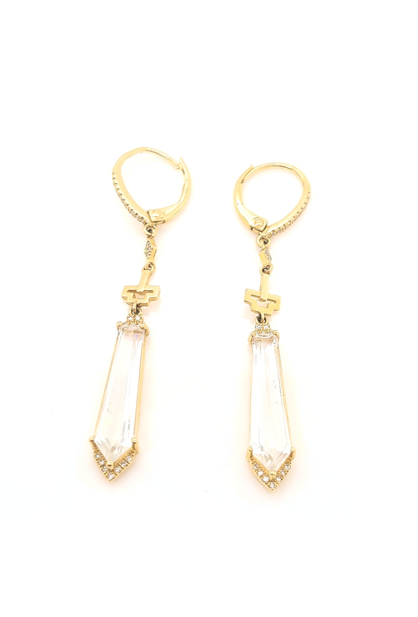14kt Yellow Gold & White Topaz Dangle Earrings