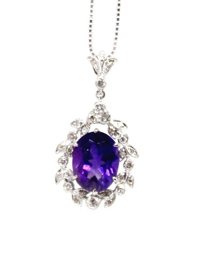 14k wg Art Deco Amethyst Diamond Pendant