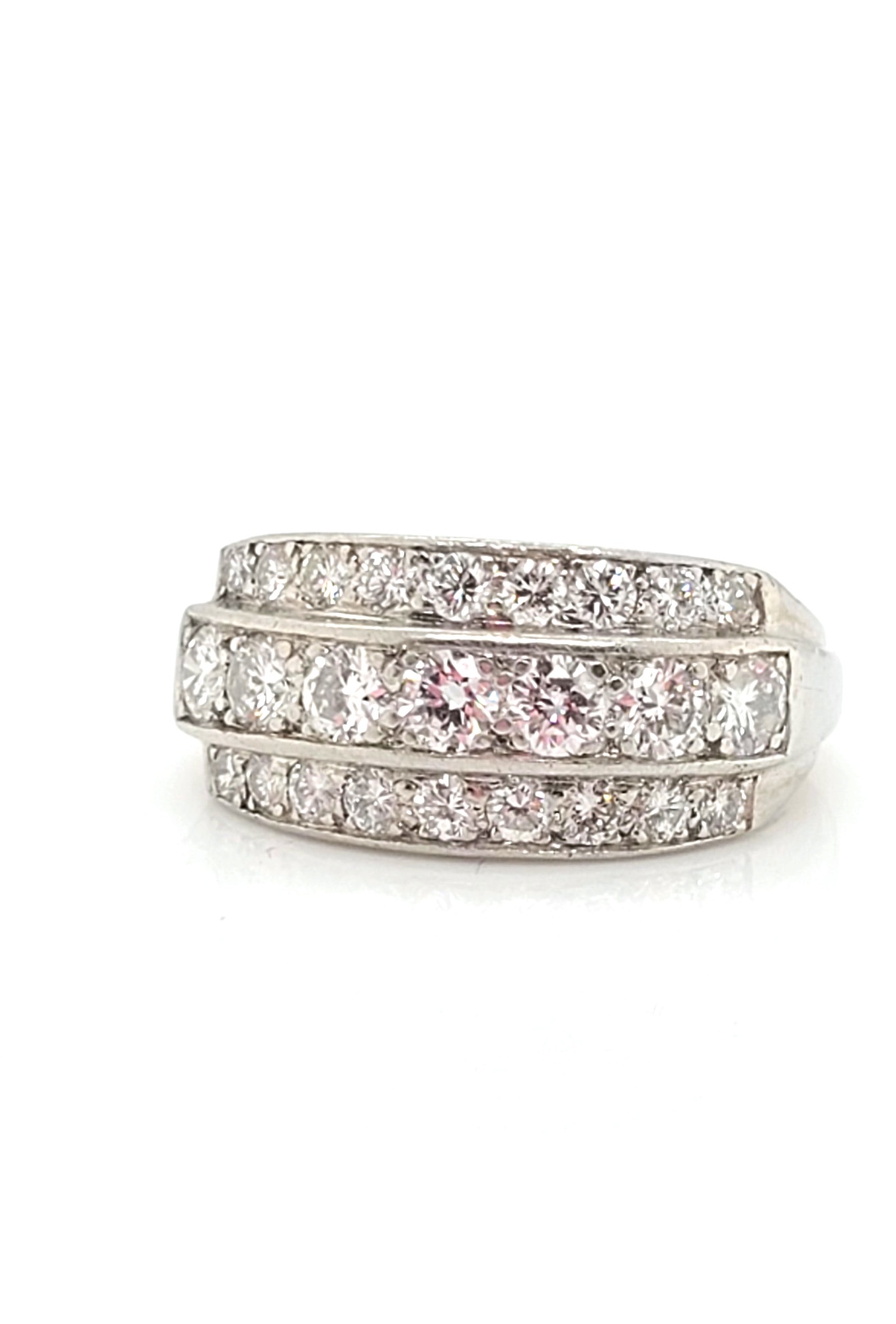 Plat Cocktail Ring, 3 rows dia, 0.64cttw