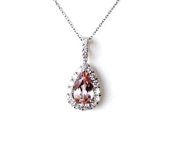 18k White Gold Morganite and Diamond Necklace