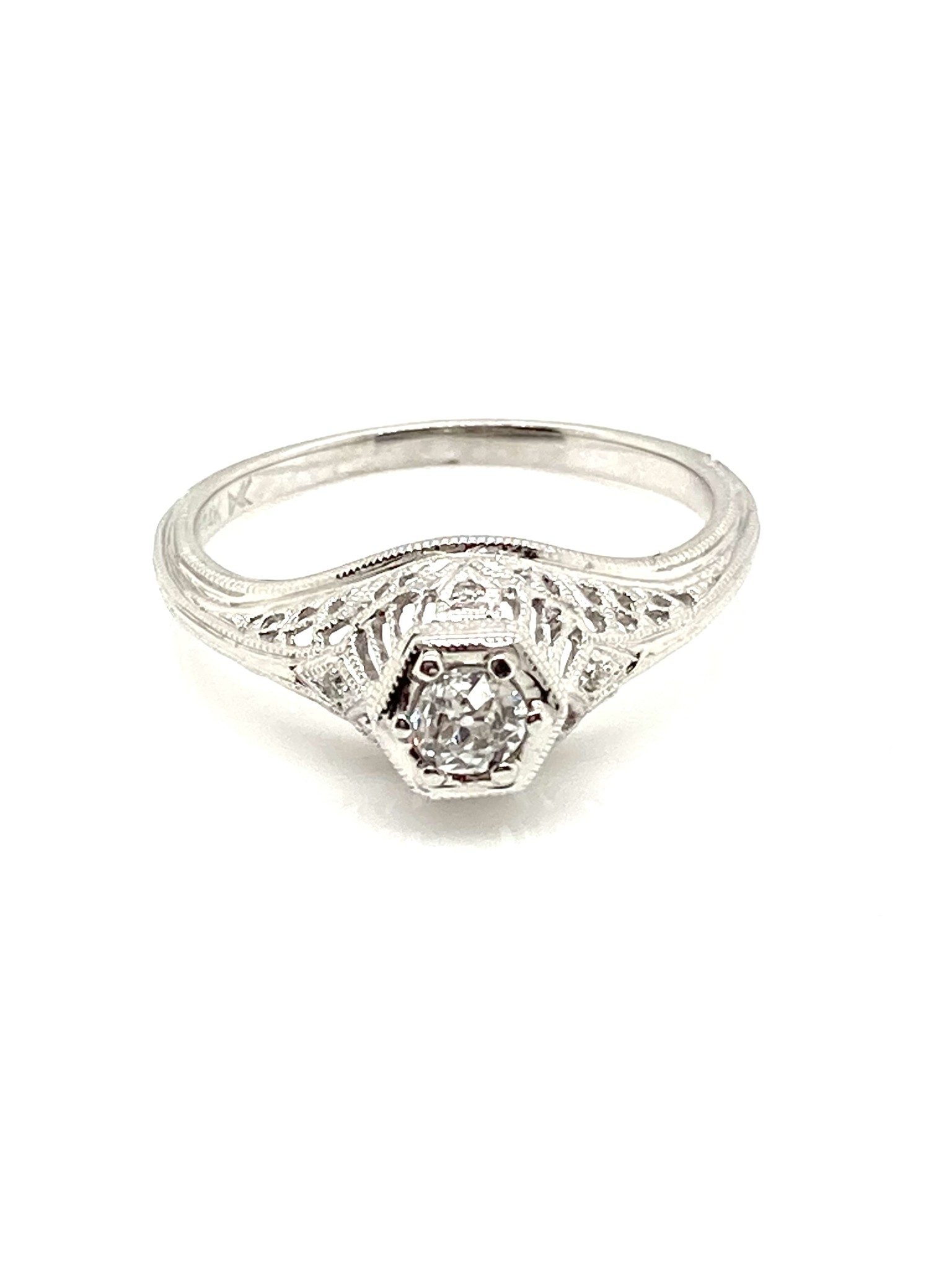 14k White Gold 0.20ct Diamond Filigree Ring