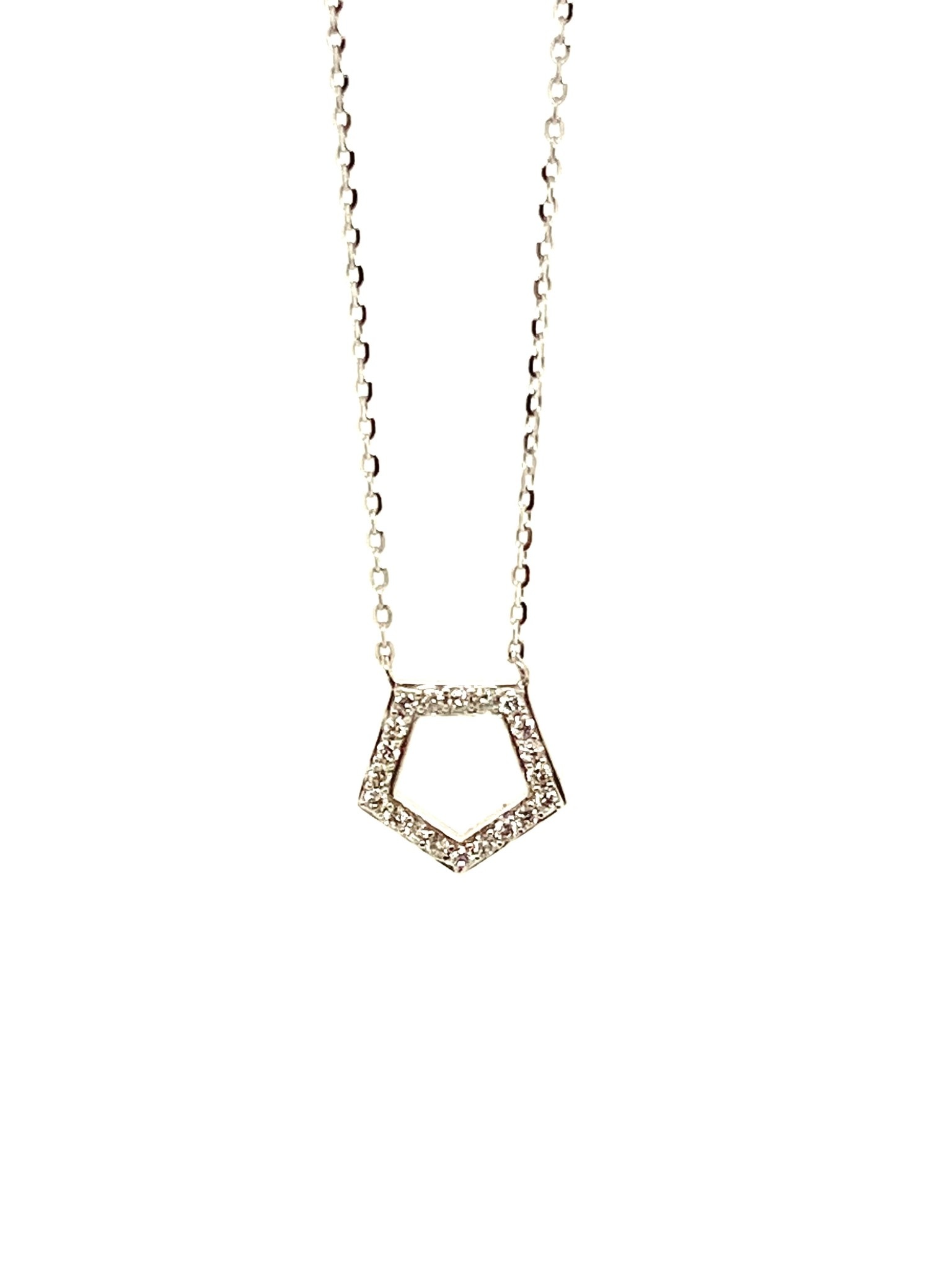 14K White Gold 0.11ct Diamonds Pentagon Necklace