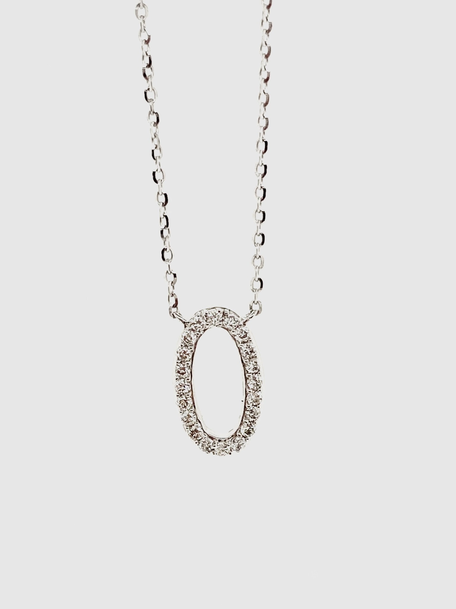 14K White Gold 0.14ct Diamonds Oval Necklace