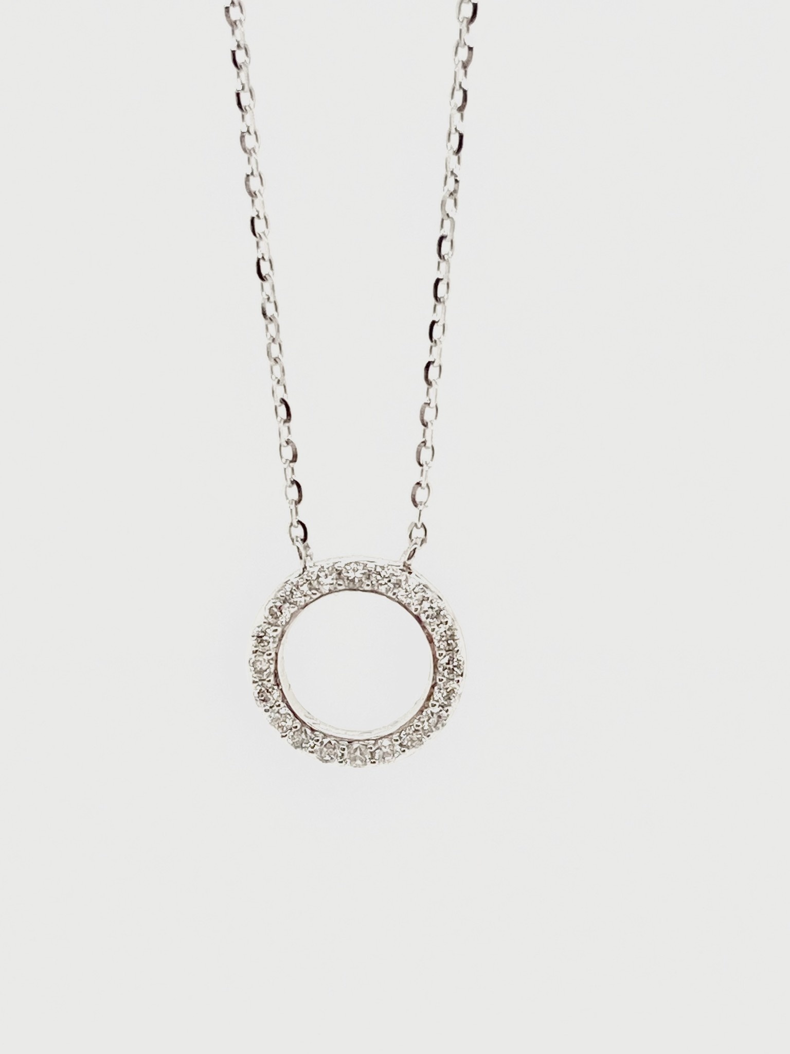 14K White Gold 0.14ct Diamonds Circle Necklace
