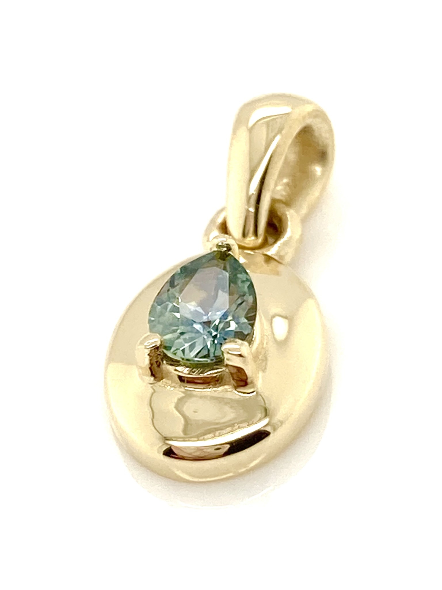 14K Yellow Gold Blue/Green Myanmar Pear Sapphire Pendant