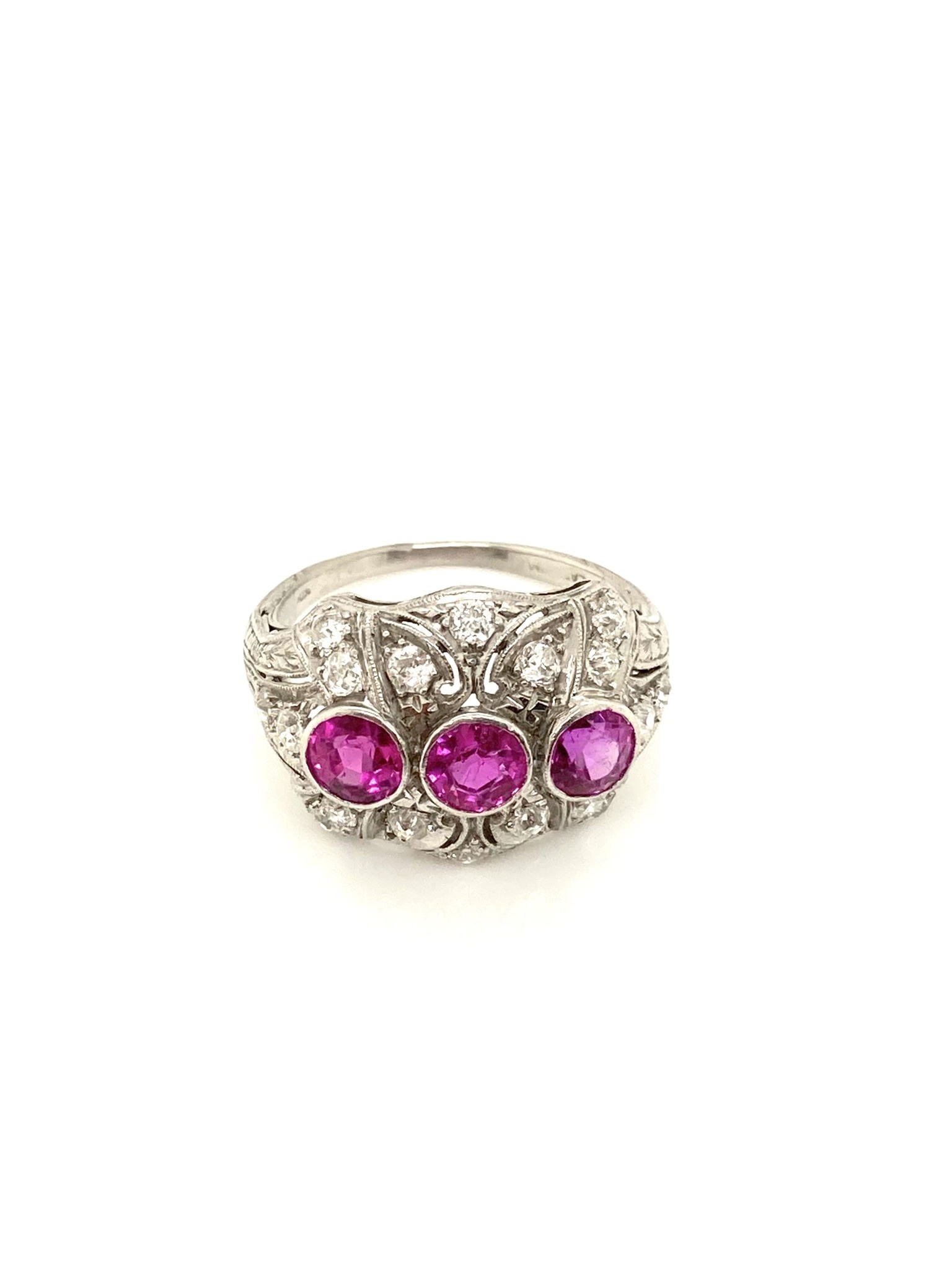 Platinum Diamond and Pink Sapphire Cocktail Ring