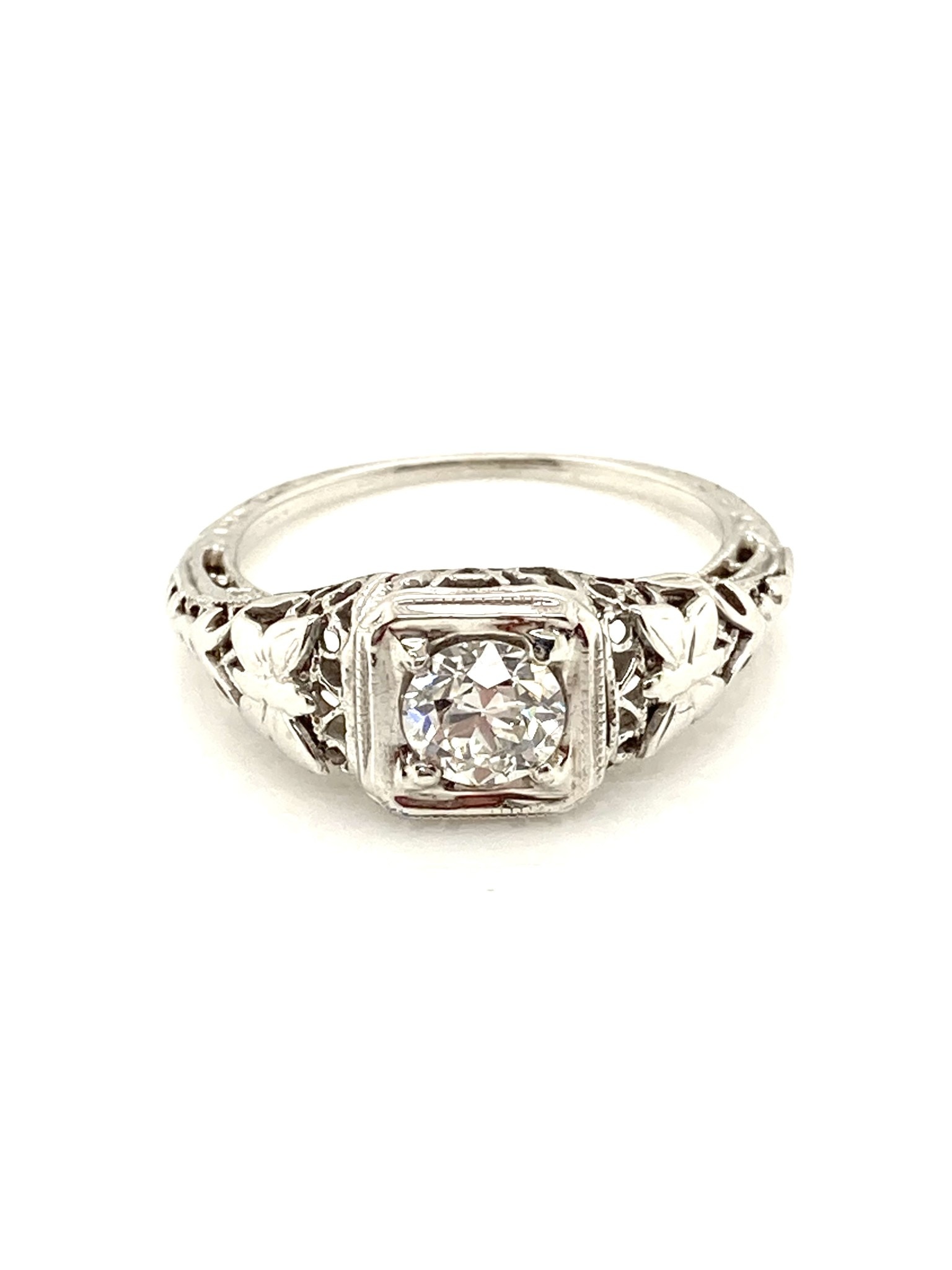 18K White Gold Old Euro Diamond Butterfly Ring