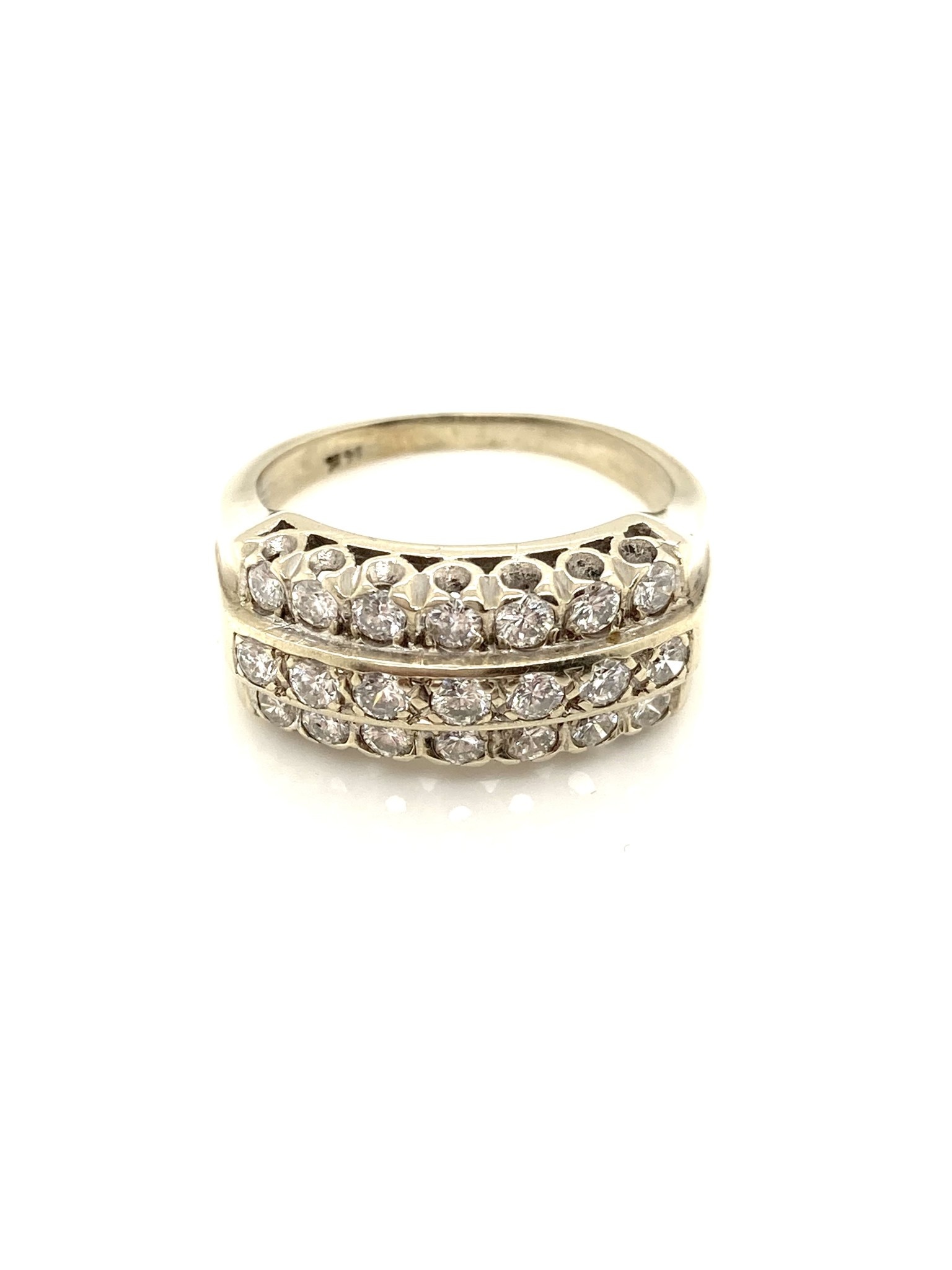 14K White Gold 3 Row Diamond Ring
