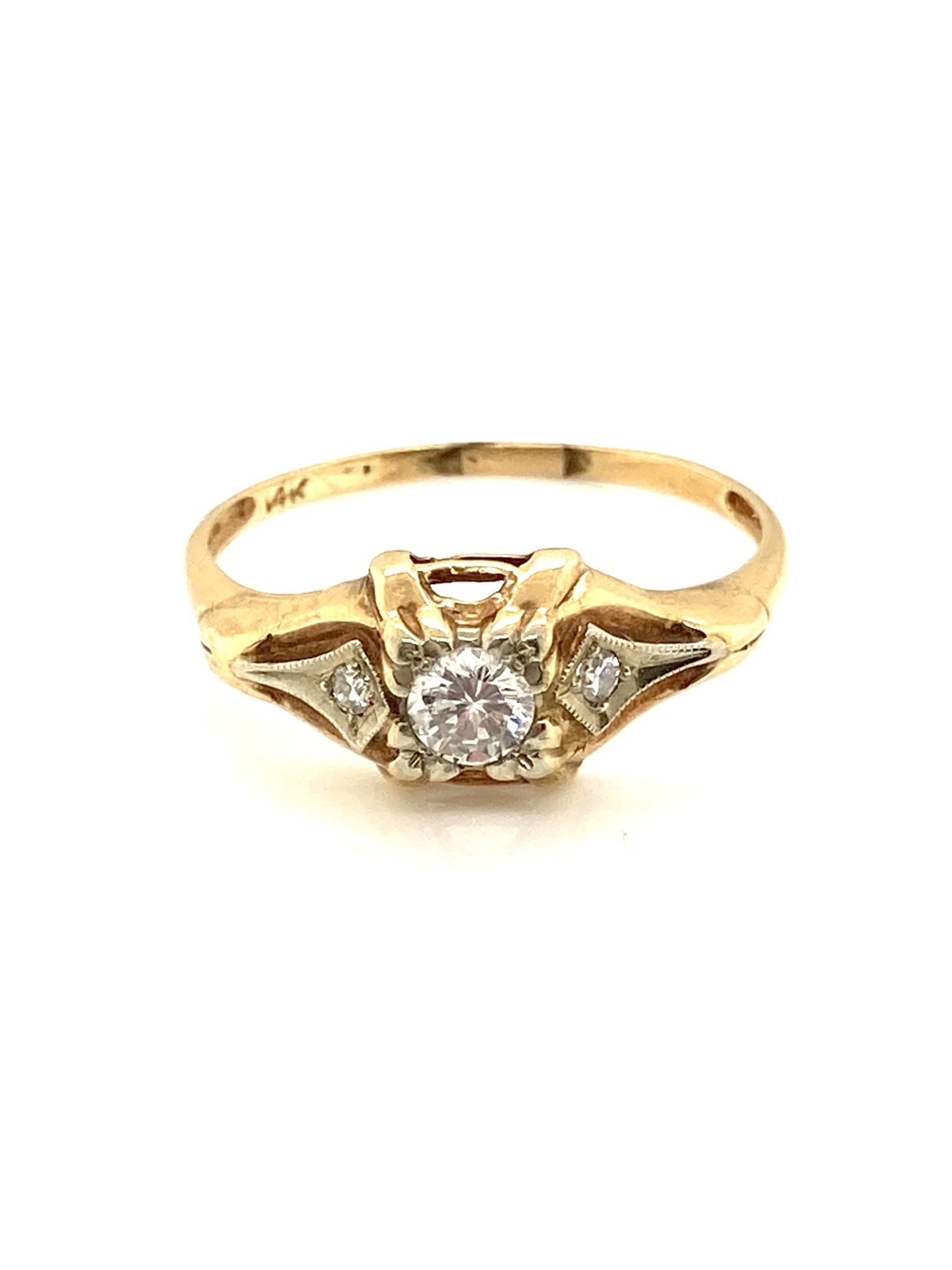 14k Two Tone Round and Kite Diamonds Ring