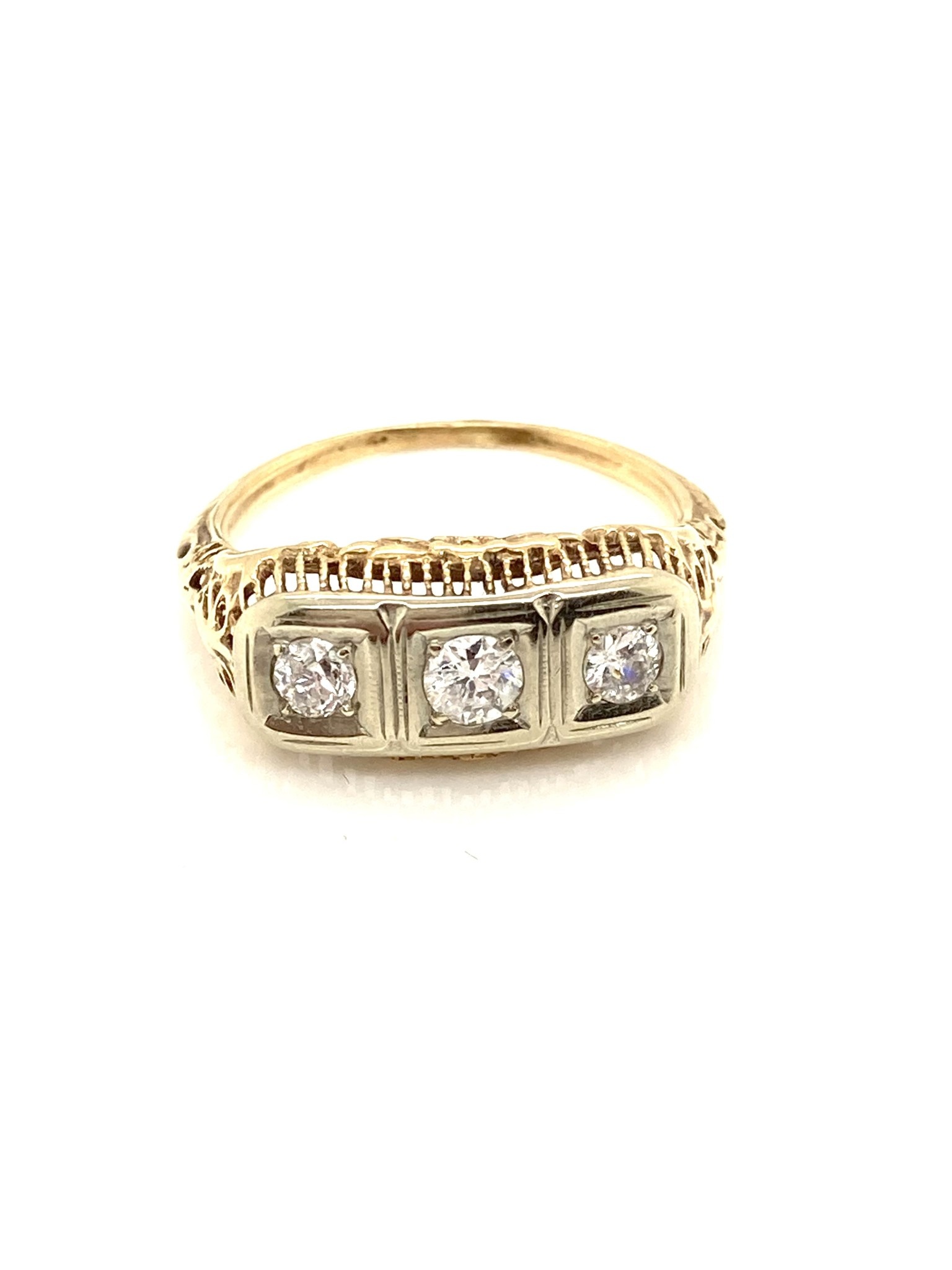 14K Yellow Gold 3 Stone Bar Style Ring