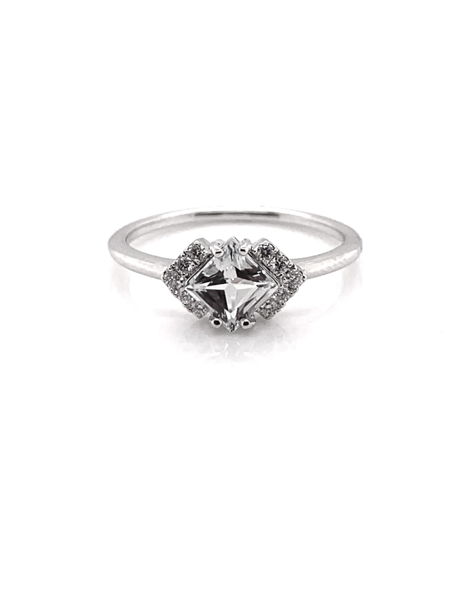 14KW BK .67 White Topaz and .10cttw Dia Ring