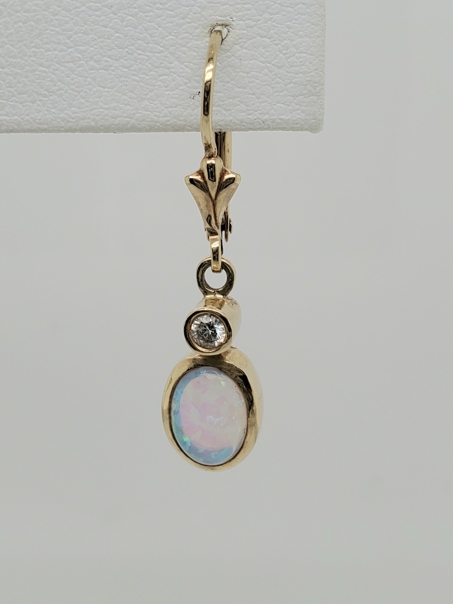 14kt yg oval opal & diamond dangle ERs
