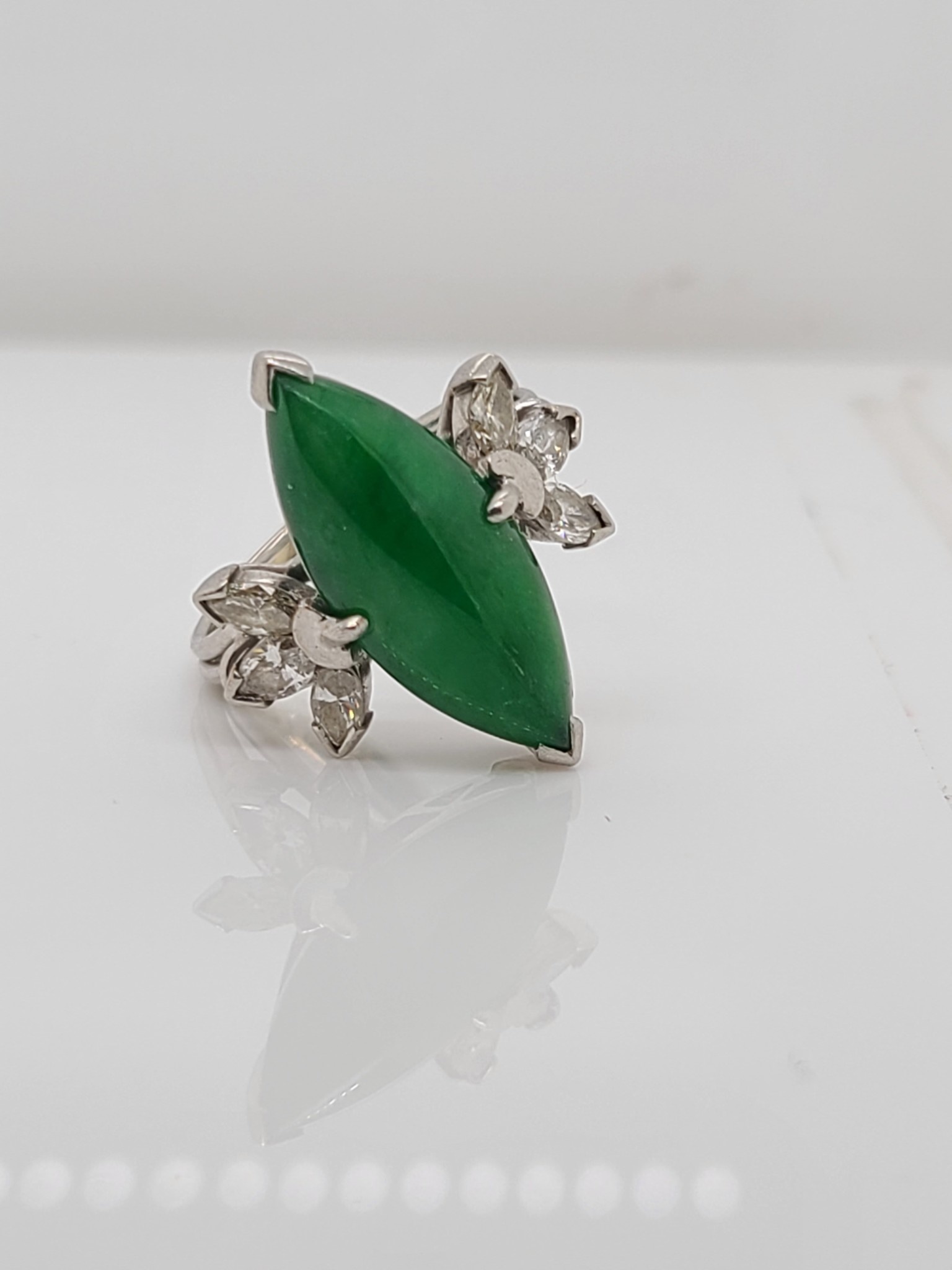 Vintage Platinum Jade & Diamond Ring