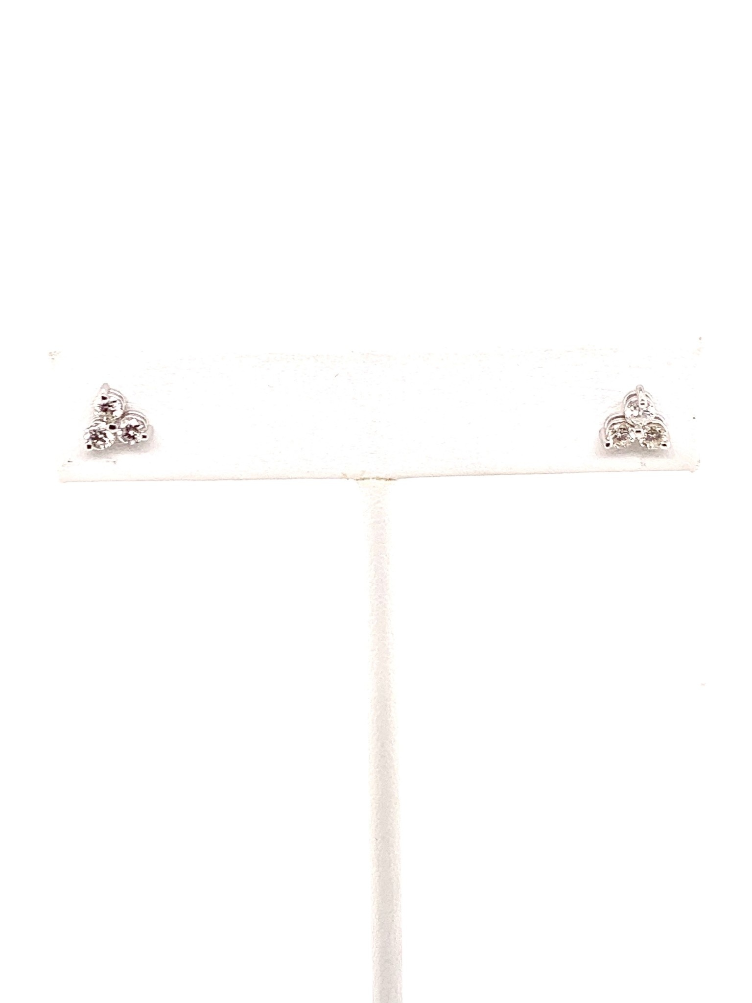 14K white gold 3-diamond cluster stud earrings