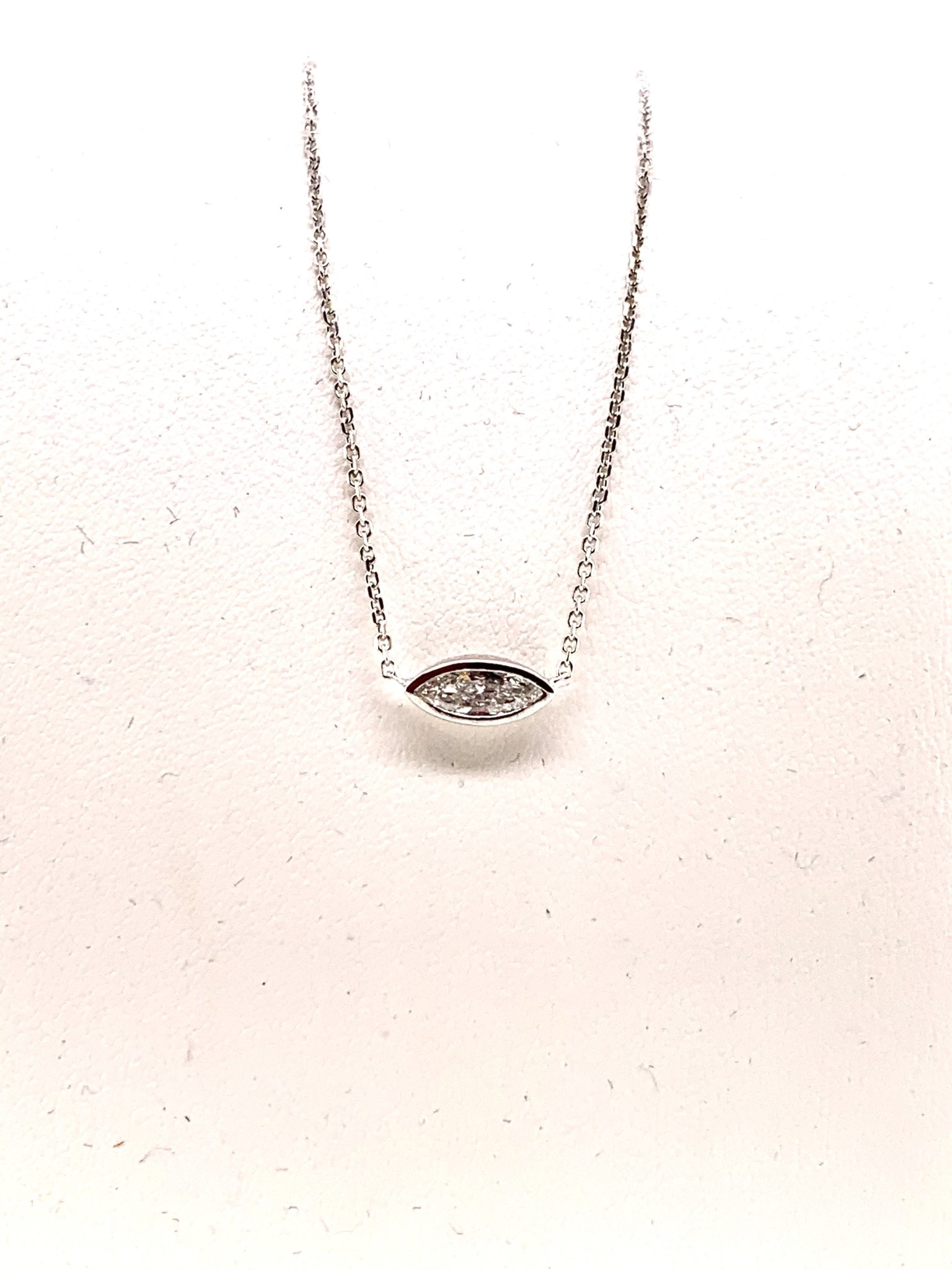 14K white gold east west bezel set 0.27ct marquise diamond necklace