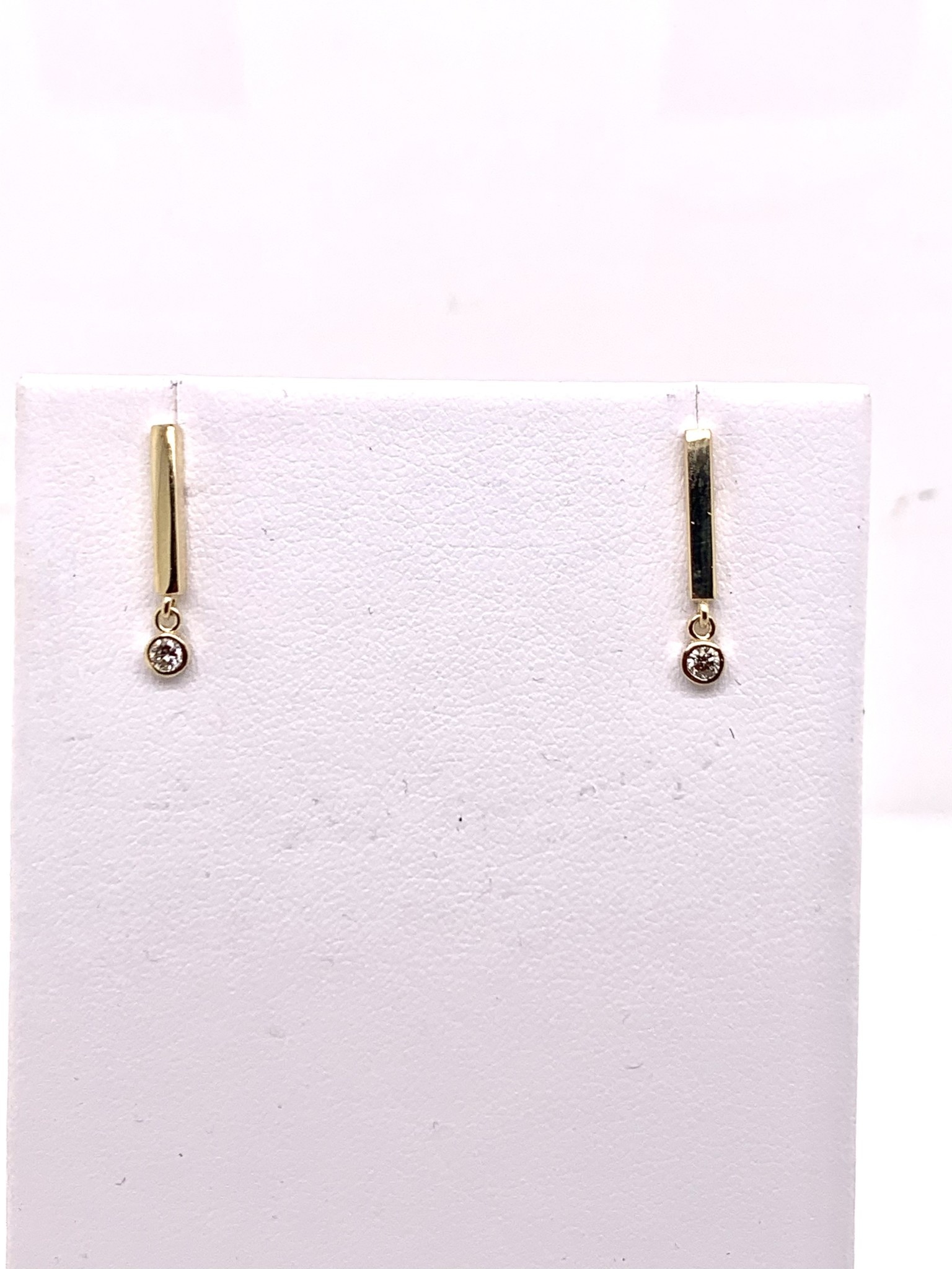 14K yellow gold bar dangle diamond earrings