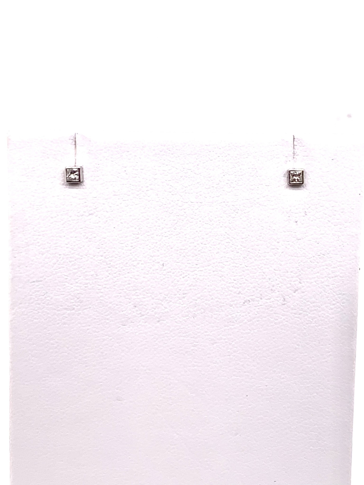 14K white gold square micro diamond stud earrings