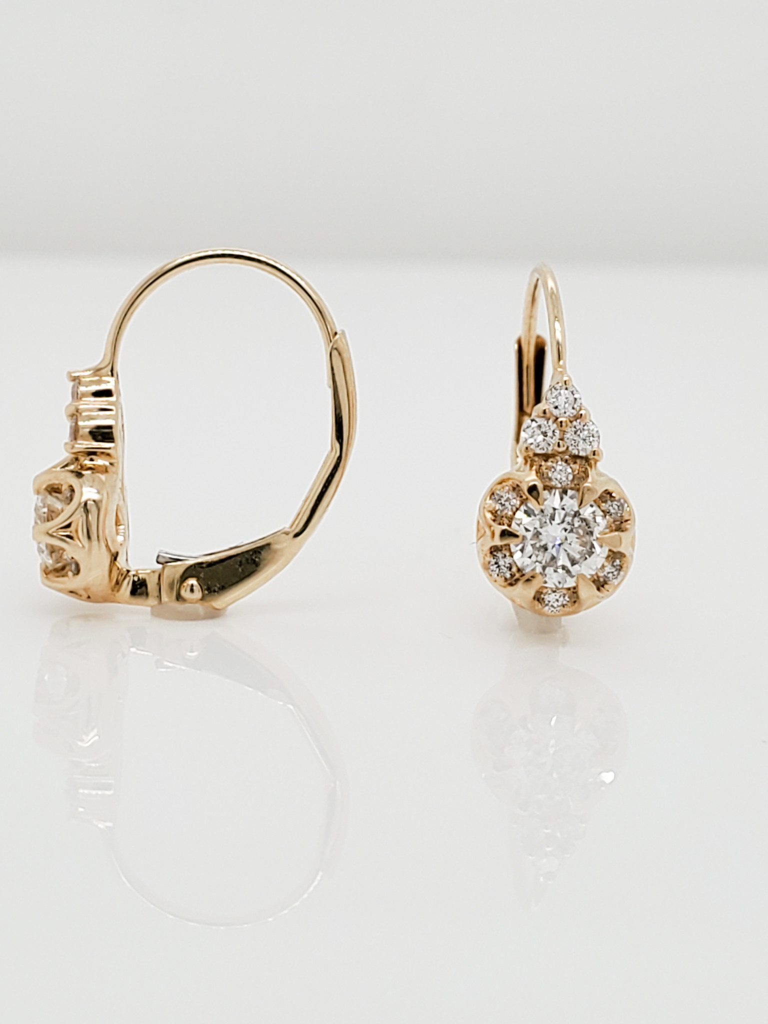 14KT Yellow Gold Hinged Floral Diamond Earrings 0.60 CTTW