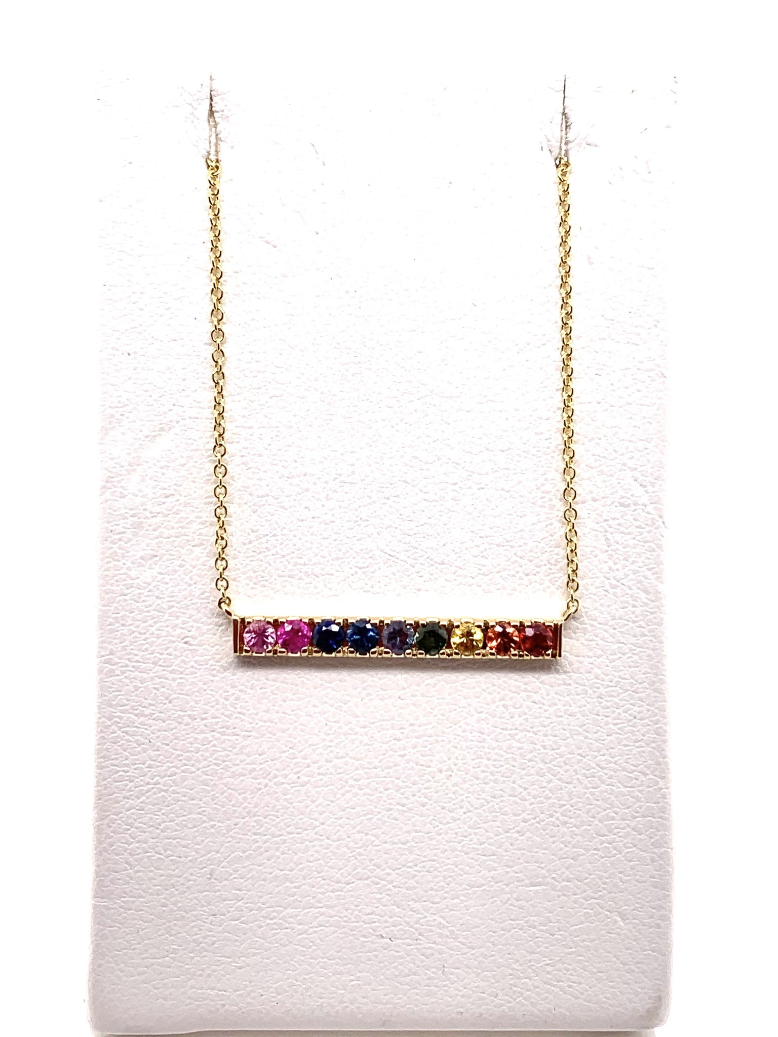 14K yellow gold multi-stone rainbow bar necklace