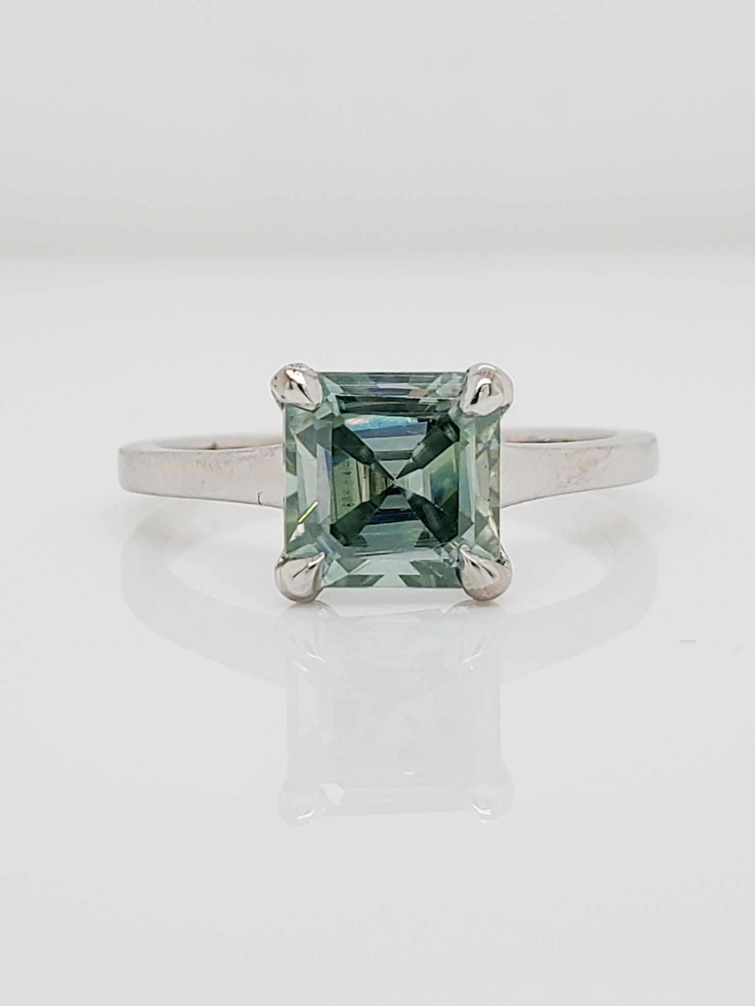 Platinum Asscher Cut Teal Moissanite Ring