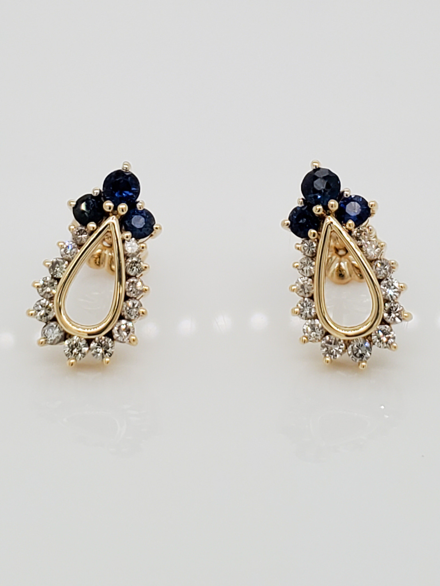 14KT Yellow Gold Estate Sapphire & Diamond Stud Earrings