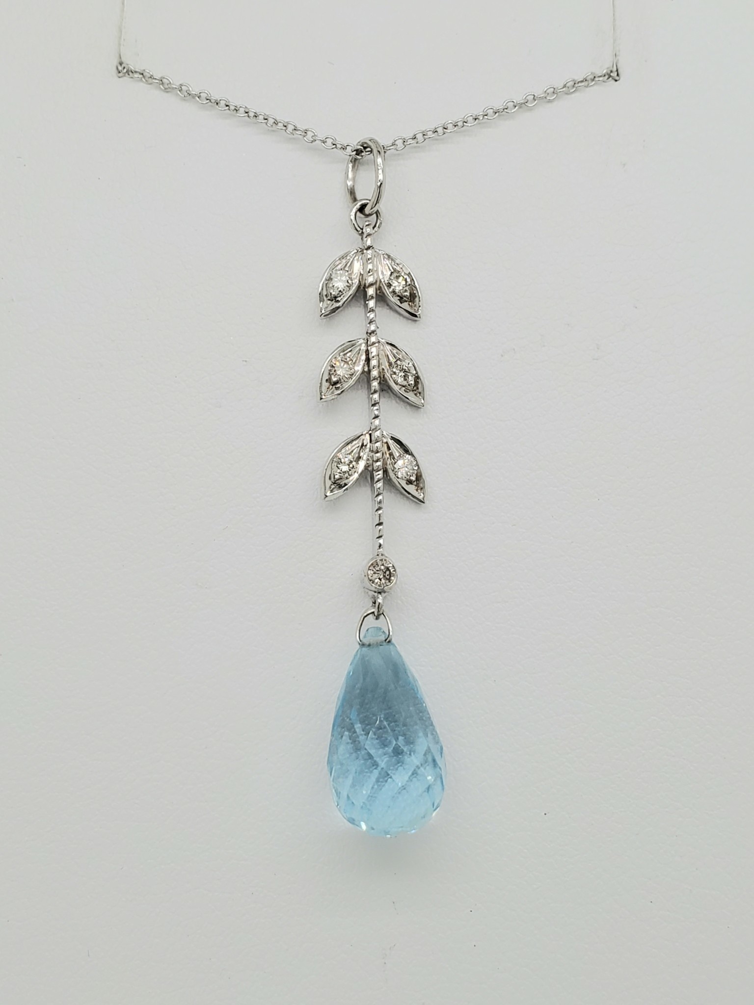 18KT WG Estate Aquamarine & Diamond Pendant